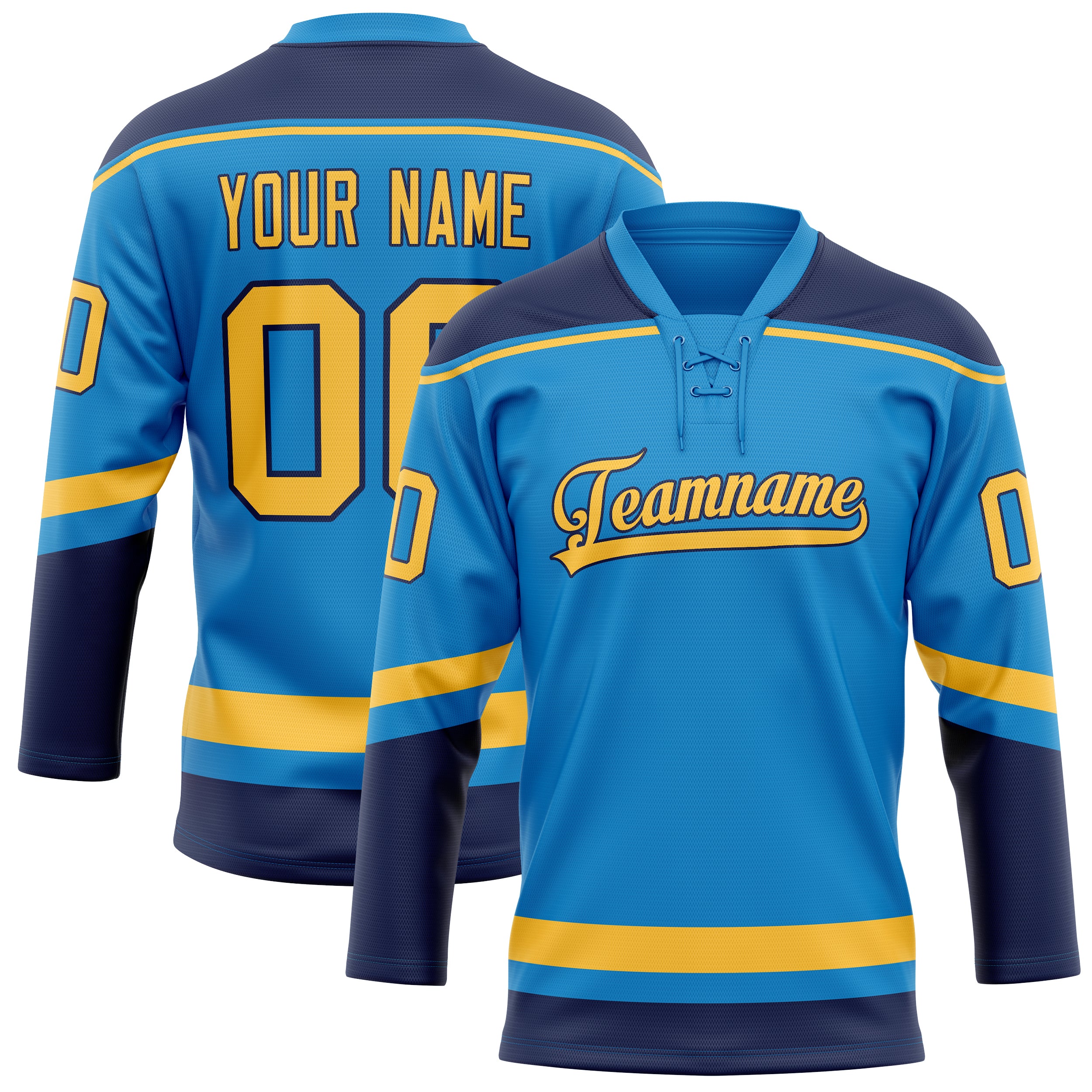 Custom Blue Gold Solid Colour Hockey Jersey