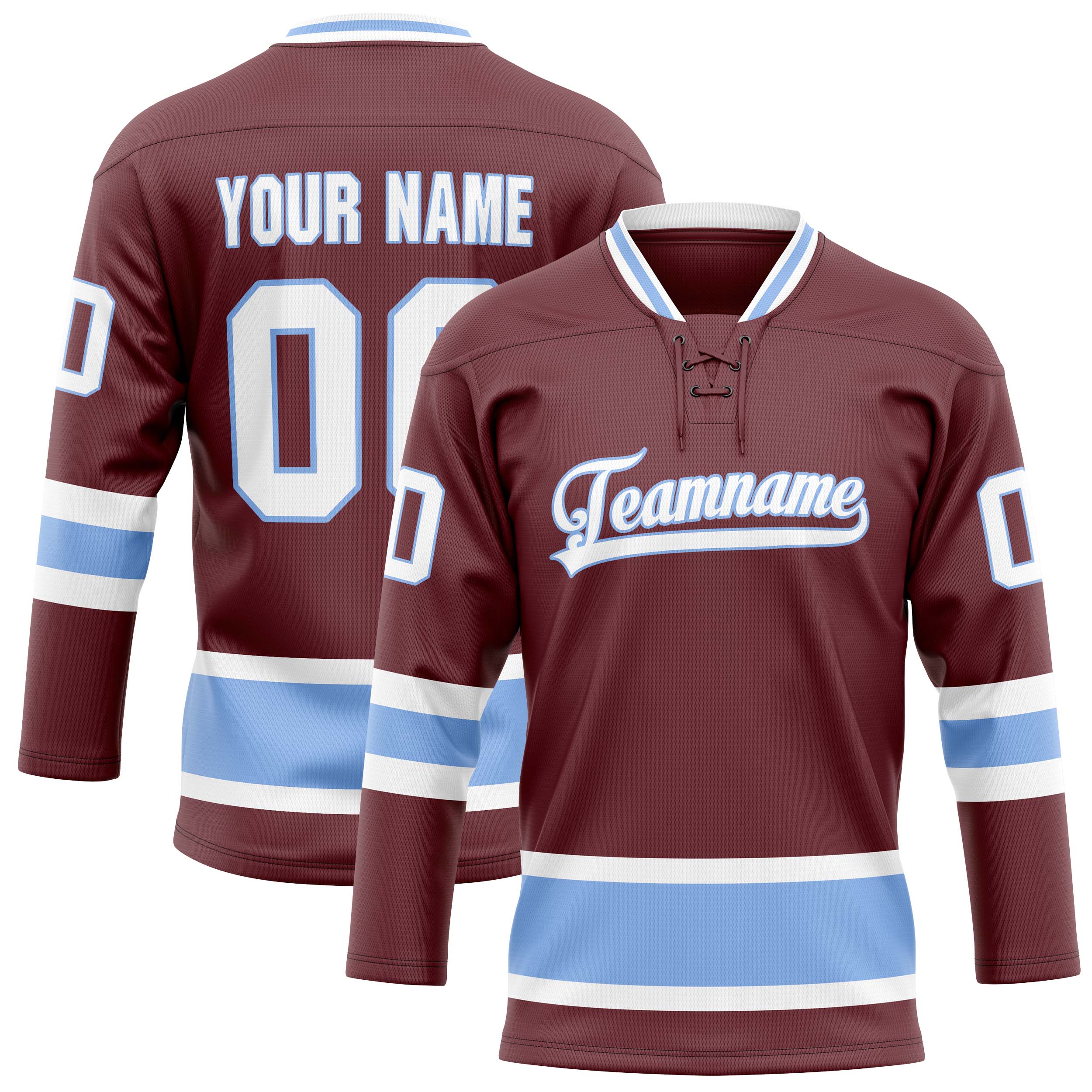 Custom Brown Light Blue Solid Colour Hockey Jersey