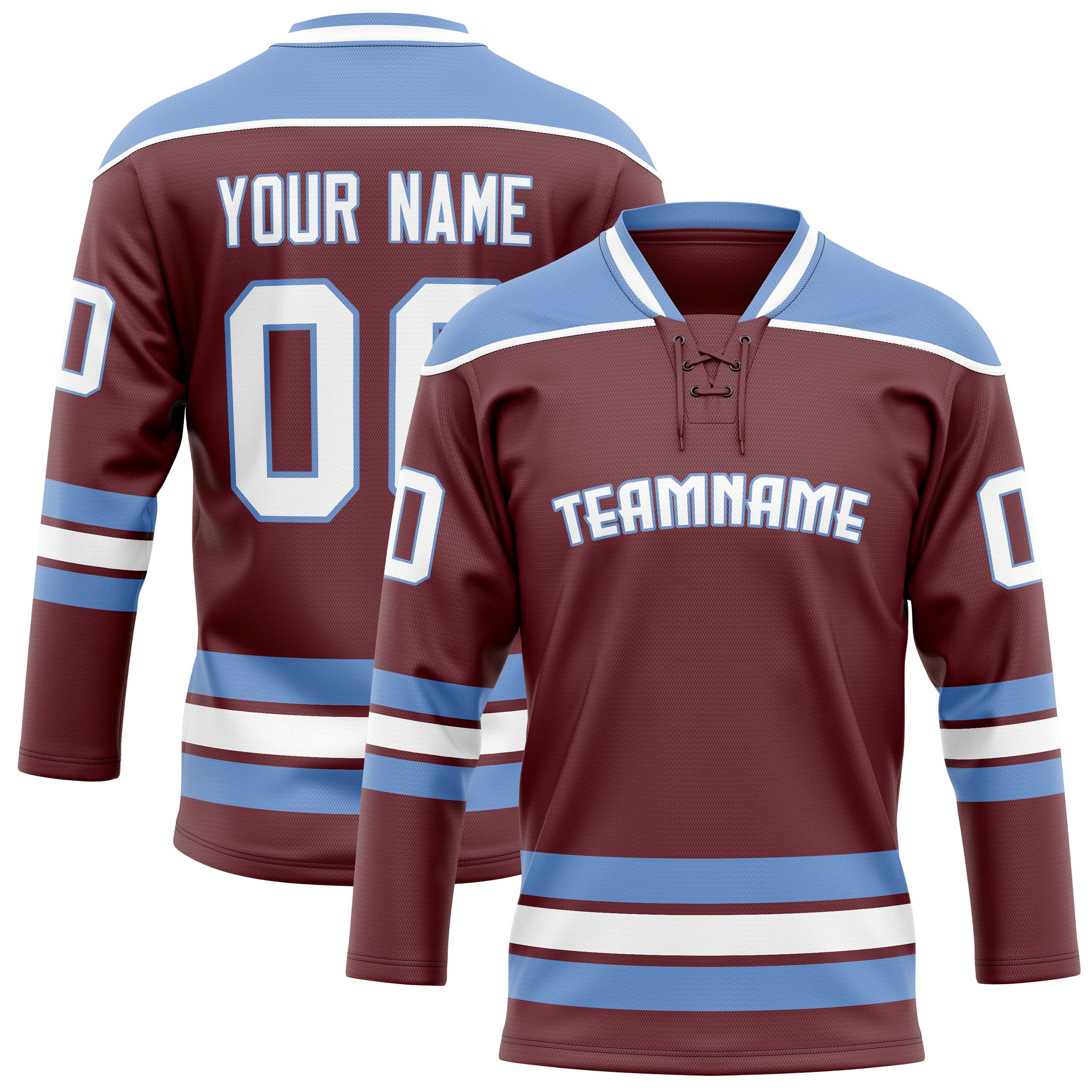 Custom Brown Light Blue Solid Colour Hockey Jersey