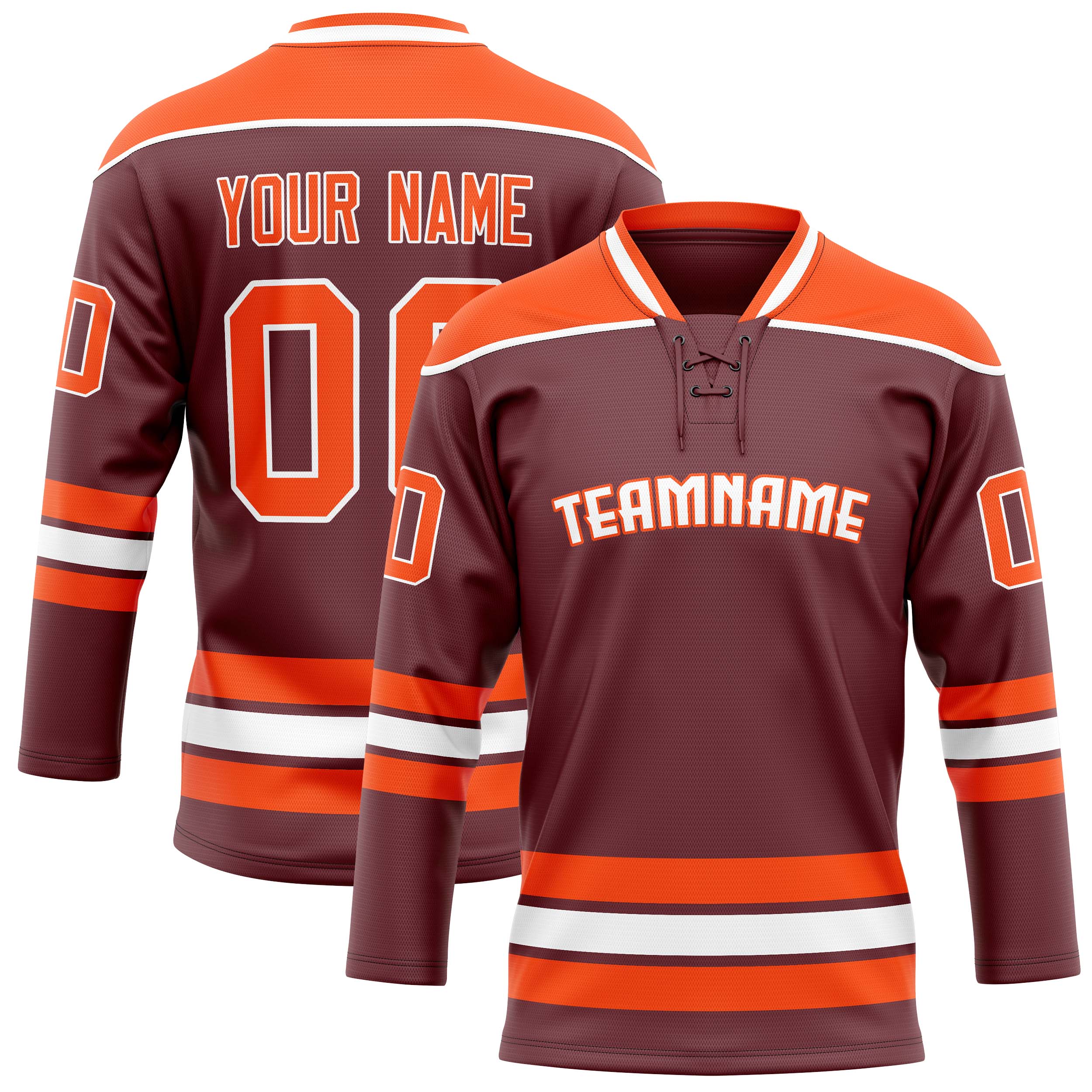 Custom Brown Orange Solid Colour Hockey Jersey