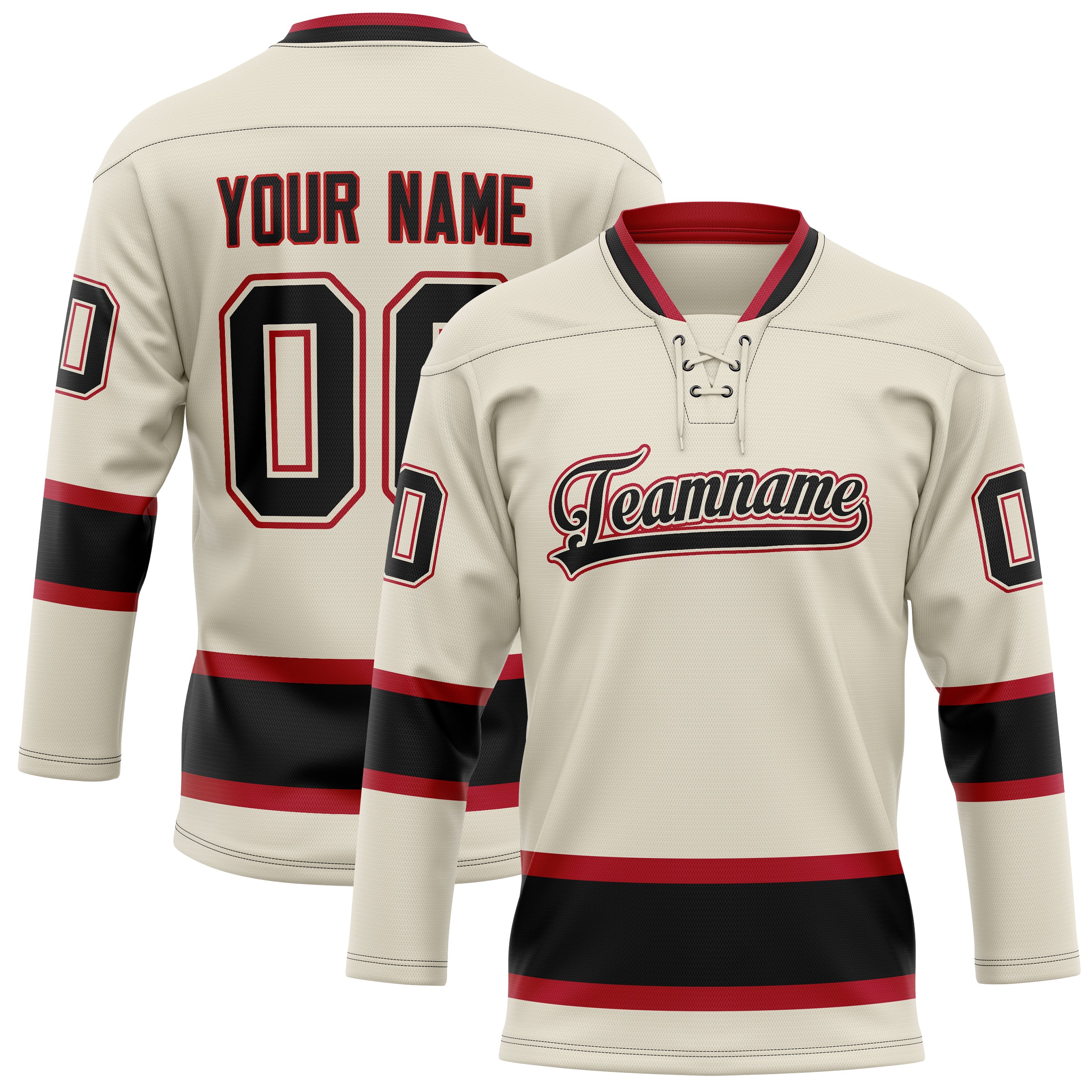 Custom Cream Black Solid Colour Hockey Jersey