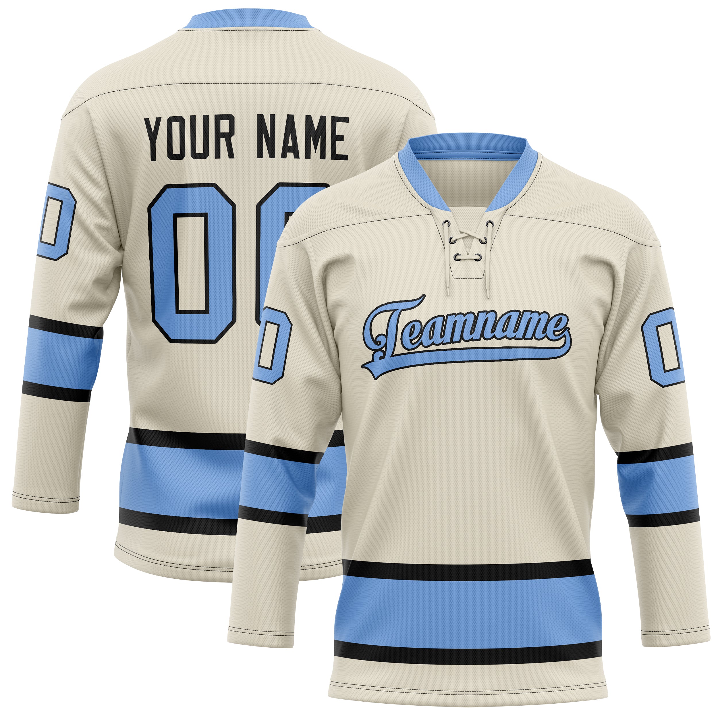Custom Cream Light Blue Solid Colour Hockey Jersey