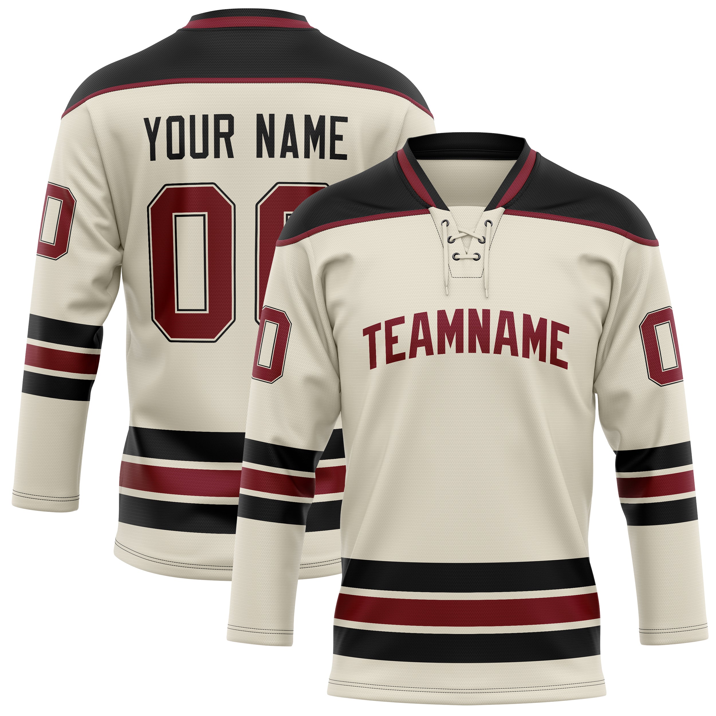 Custom Cream Black Solid Colour Hockey Jersey