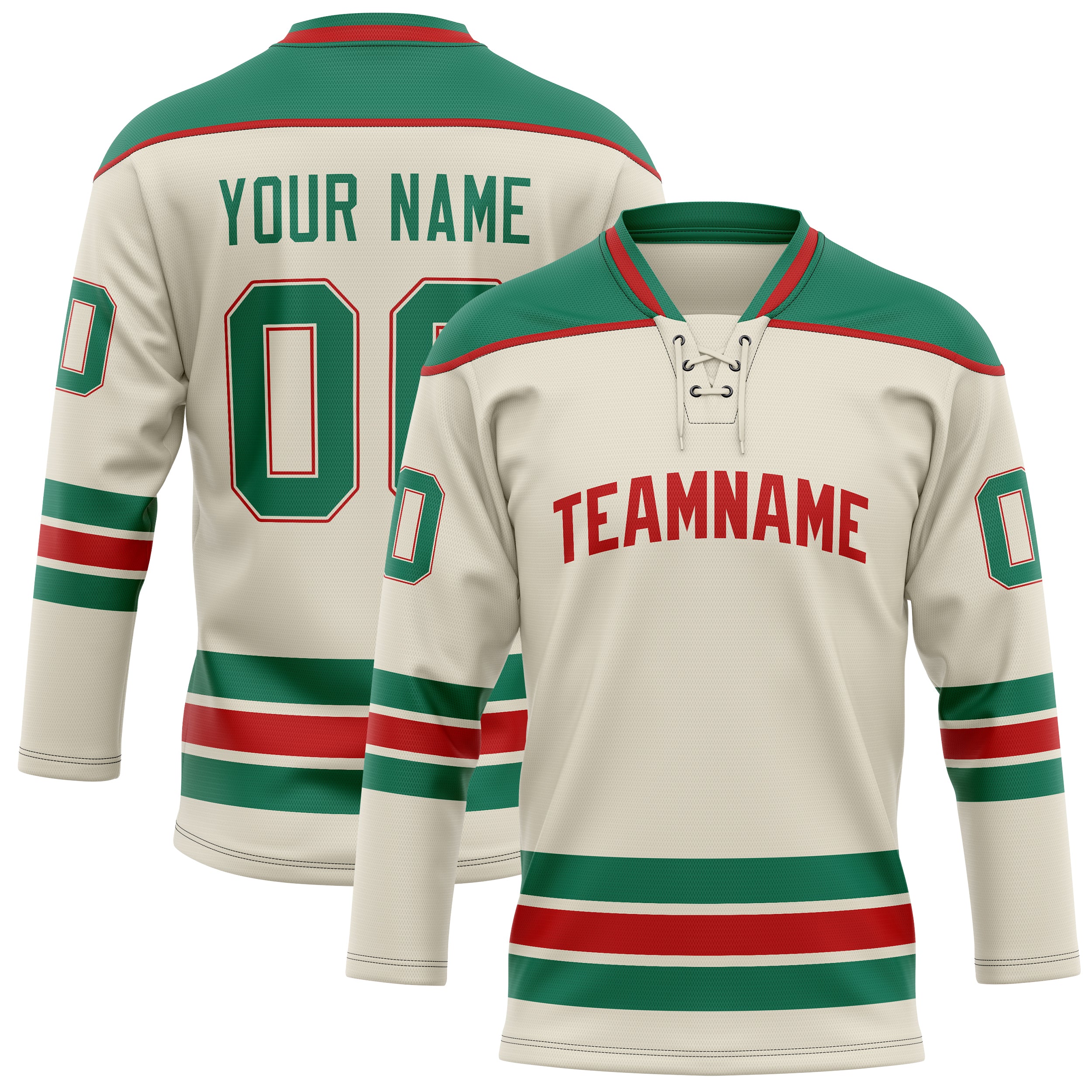 Custom Cream Kelly Green Solid Colour Hockey Jersey