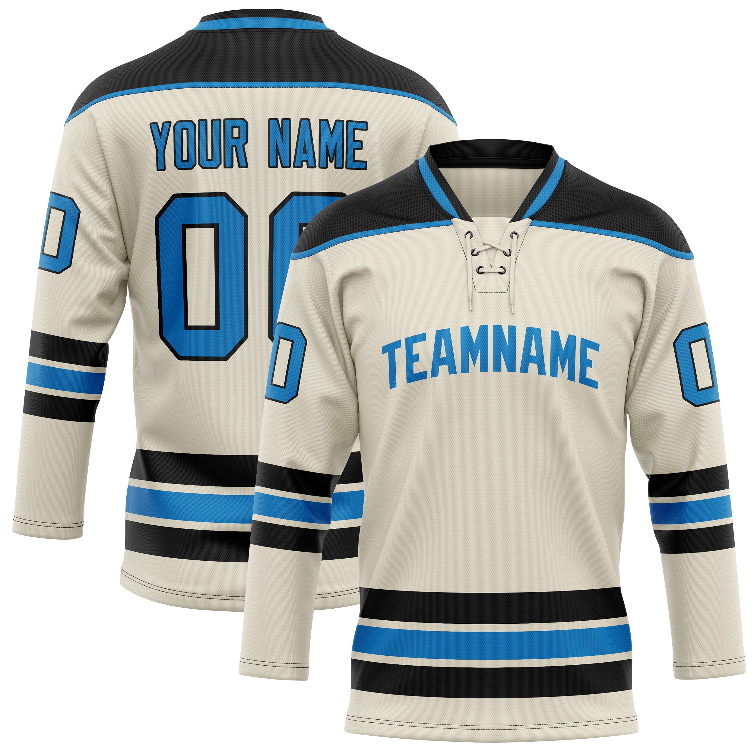 Custom Cream Blue Solid Colour Hockey Jersey