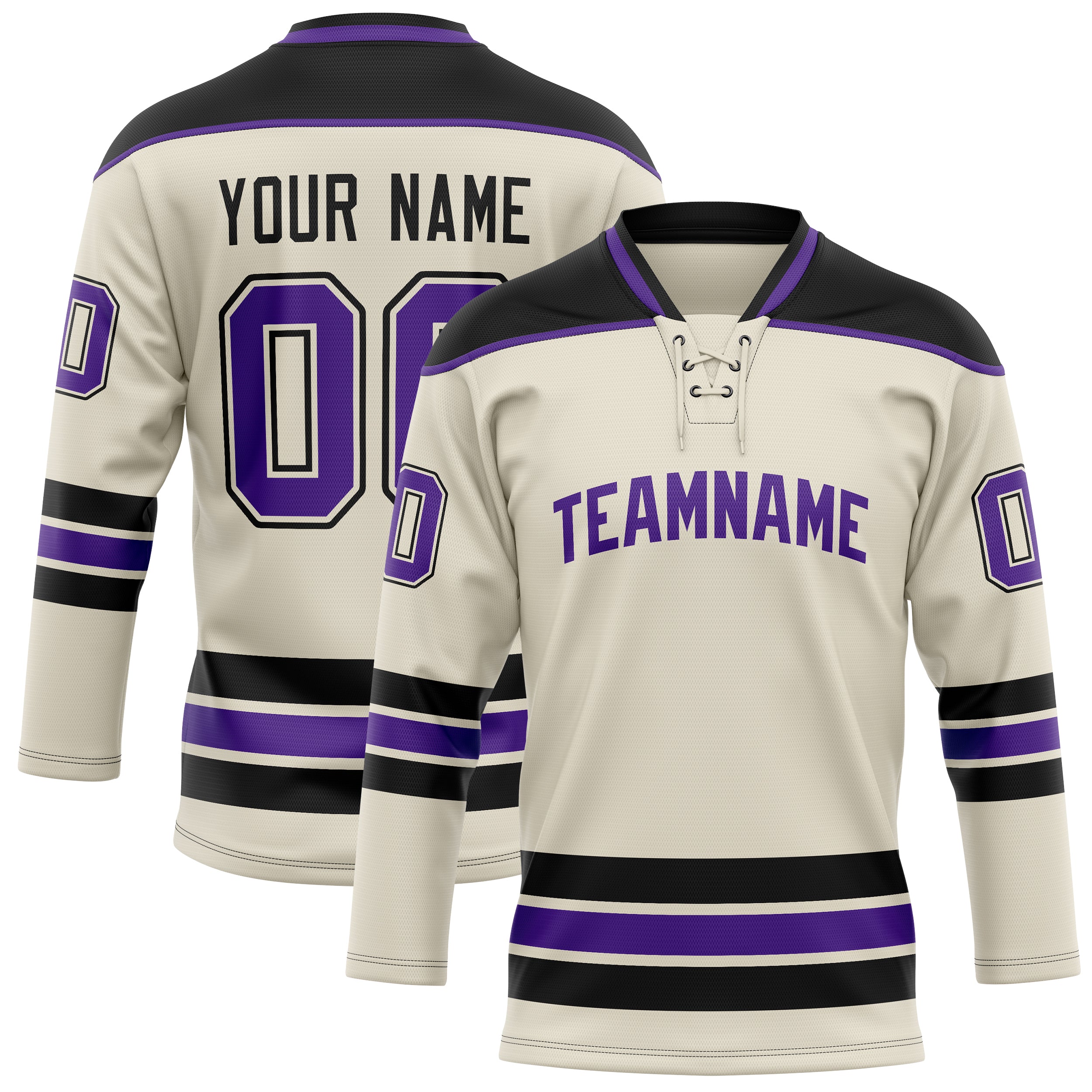Custom Cream Purple Solid Colour Hockey Jersey