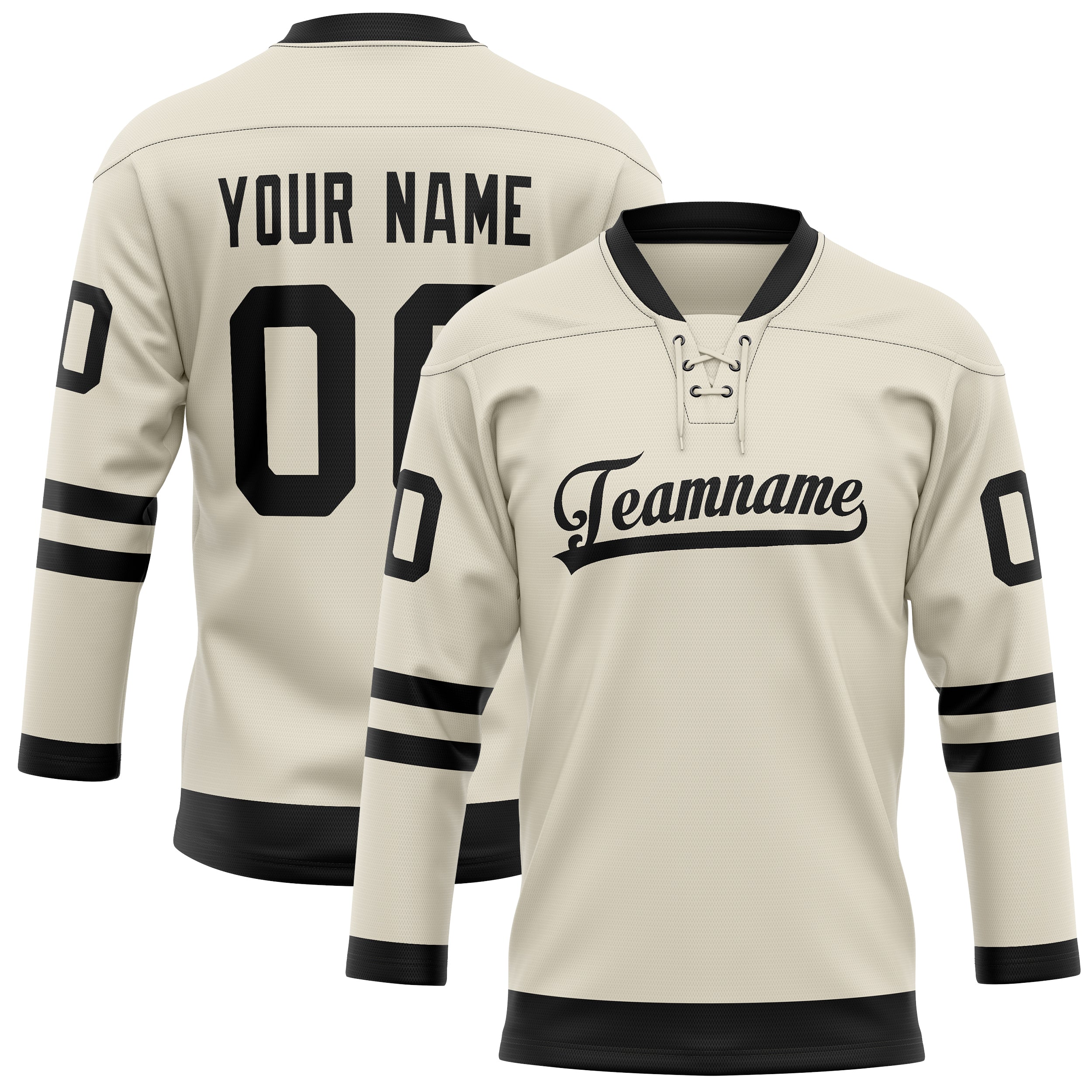 Custom Cream Black Solid Colour Hockey Jersey