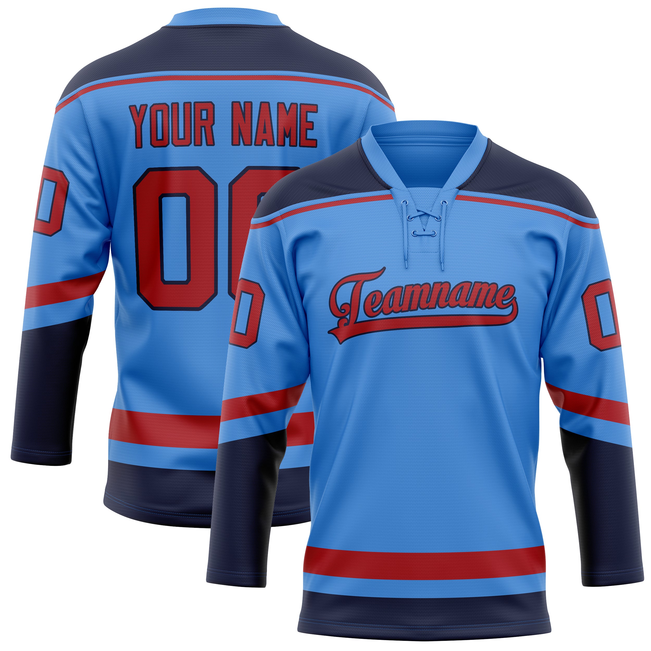 Custom Electric Blue Red Solid Colour Hockey Jersey