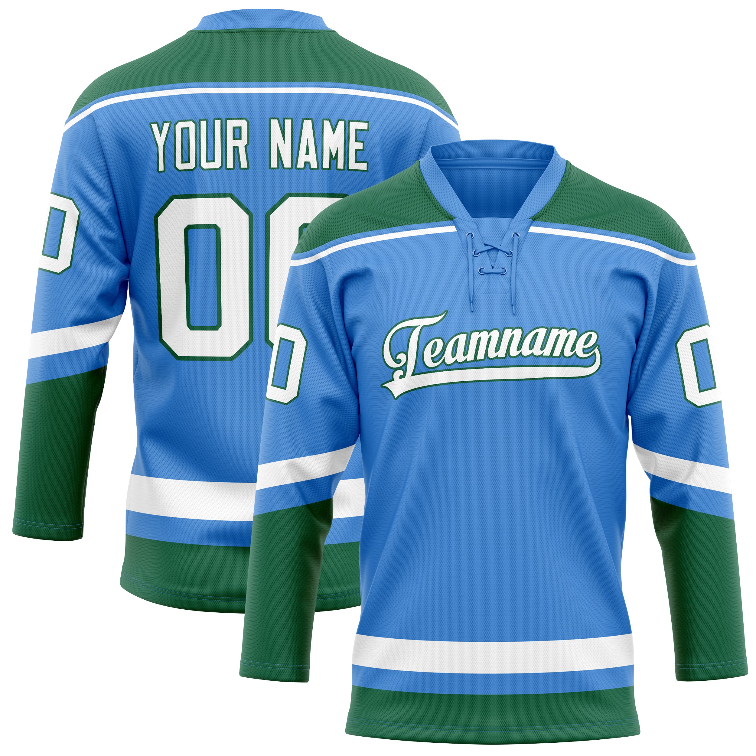 Custom Electric Blue Kelly Green Solid Colour Hockey Jersey