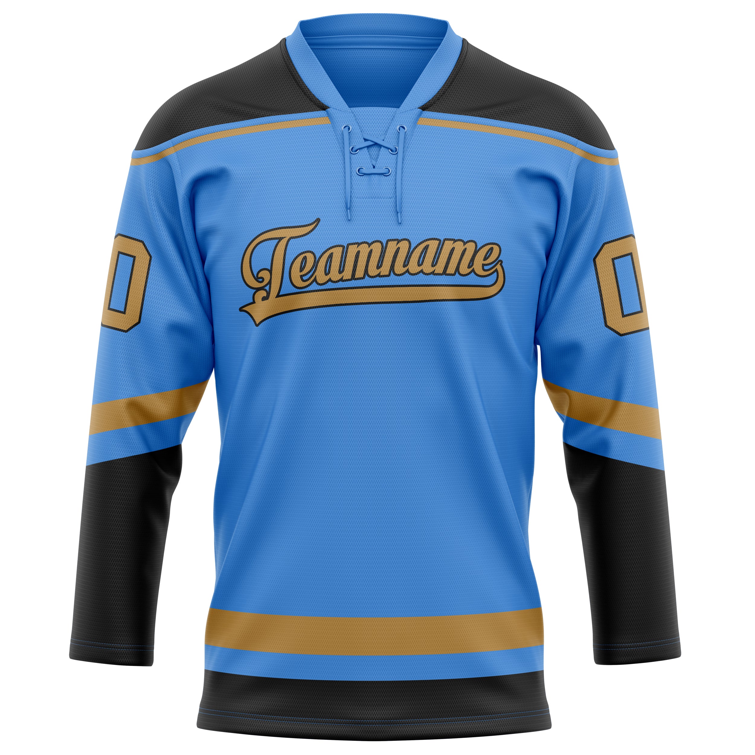 Custom Electric Blue Old Gold Solid Colour Hockey Jersey