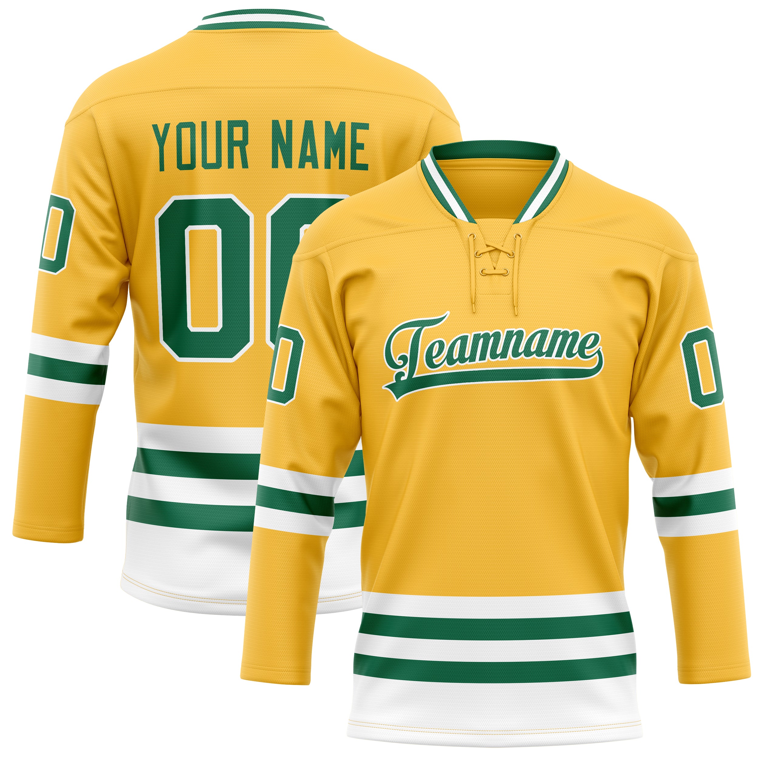 Custom Gold Kelly Green Solid Colour Hockey Jersey