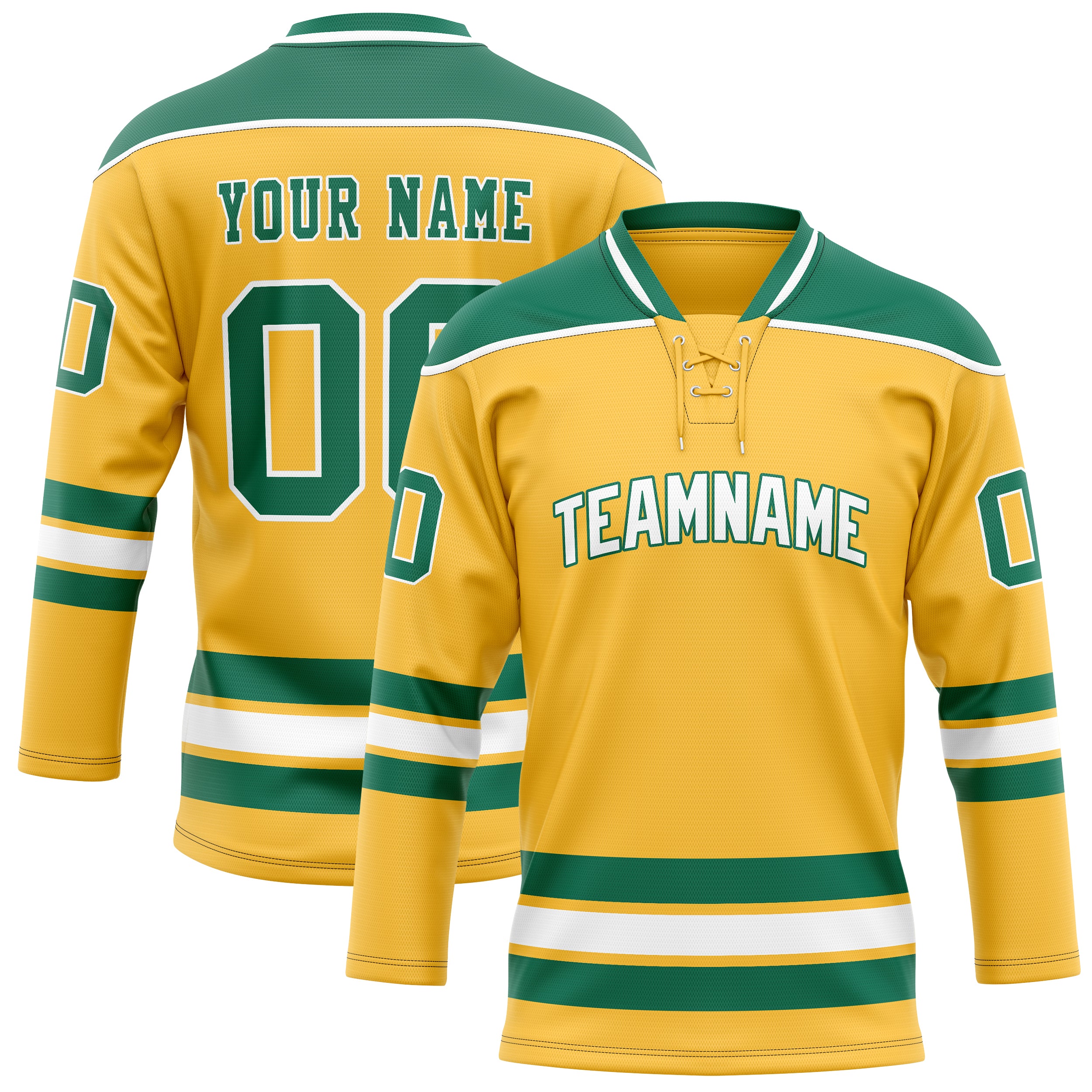 Custom Gold Kelly Green Solid Colour Hockey Jersey