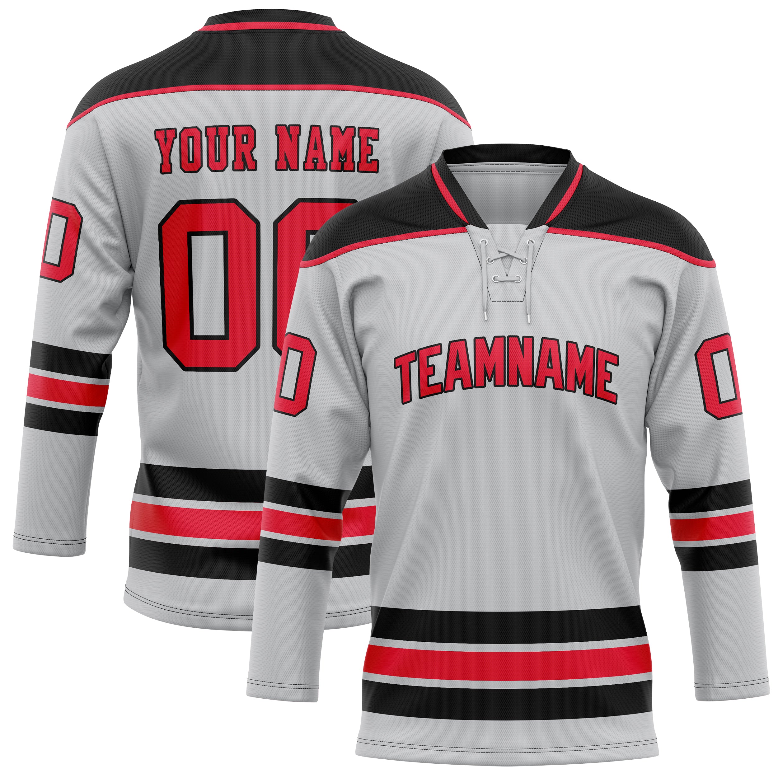 Custom Gray Red Solid Colour Hockey Jersey