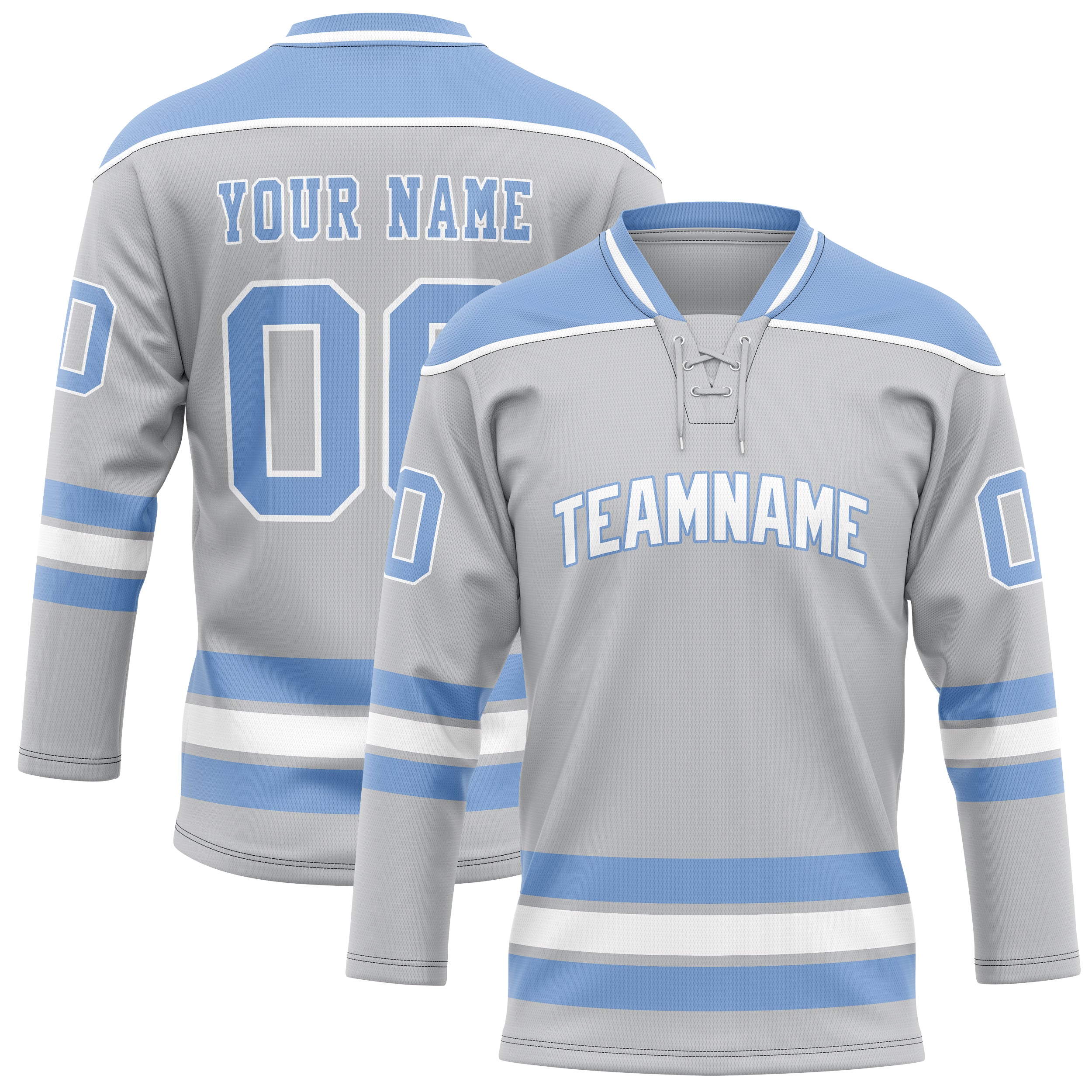 Custom Gray Light Blue Solid Colour Hockey Jersey