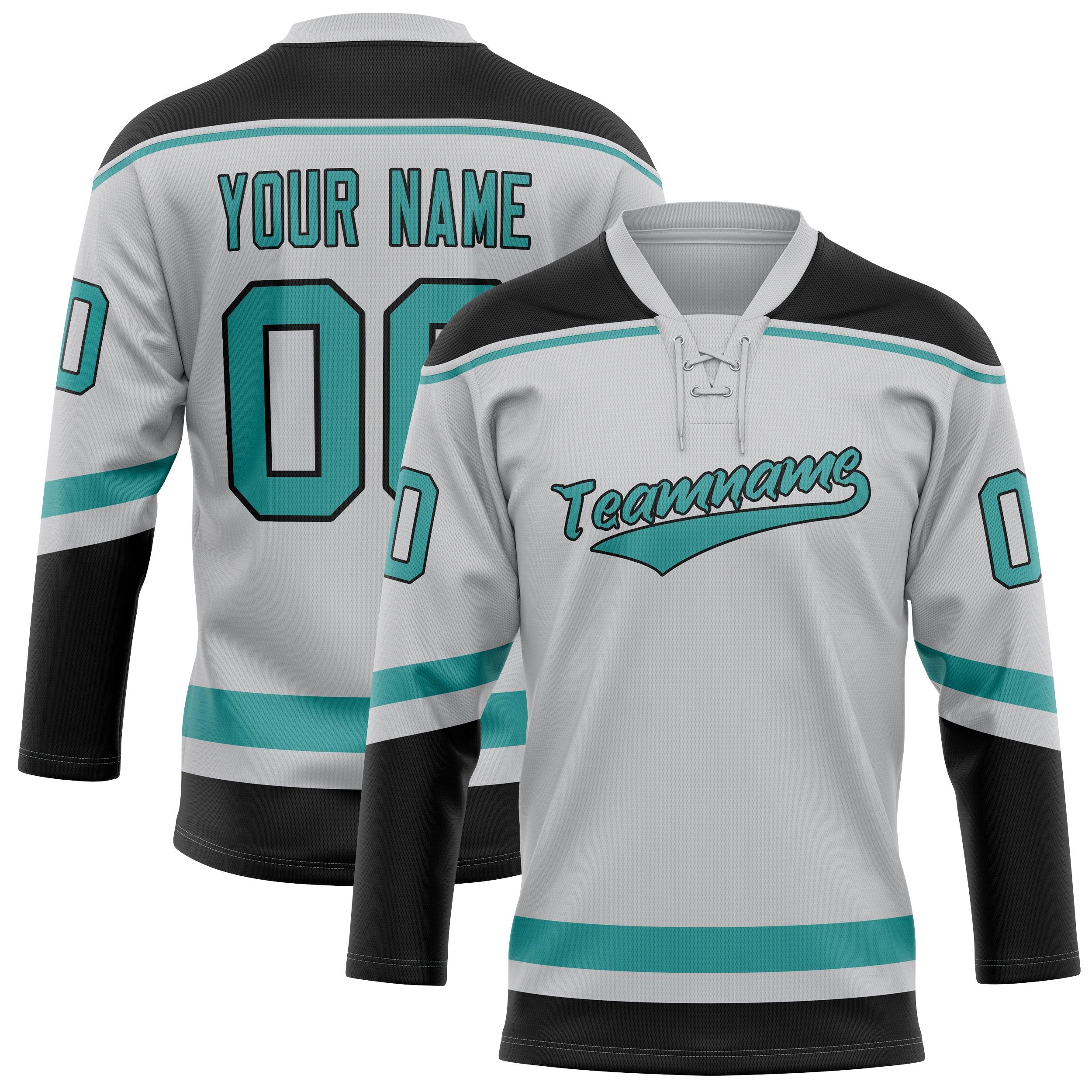 Custom Gray Teal Solid Colour Hockey Jersey