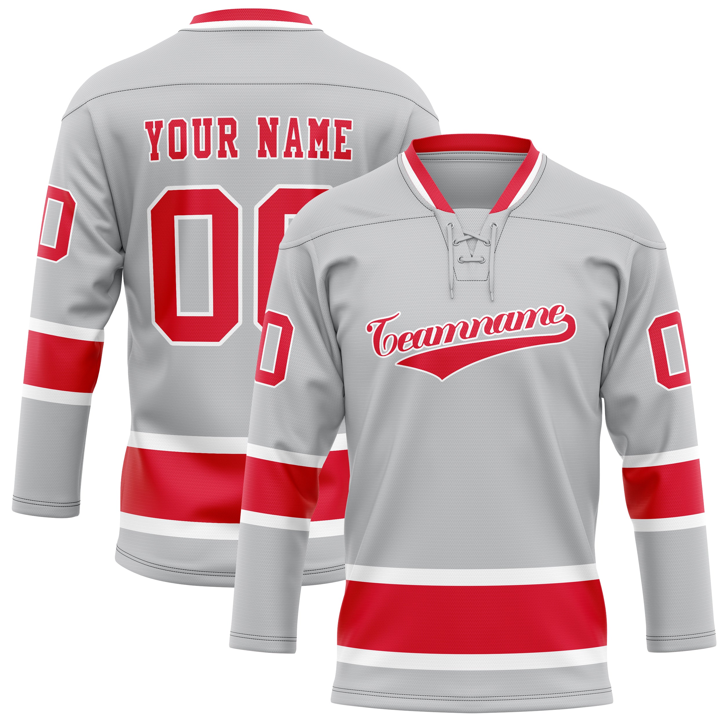 Custom Gray Red Solid Colour Hockey Jersey