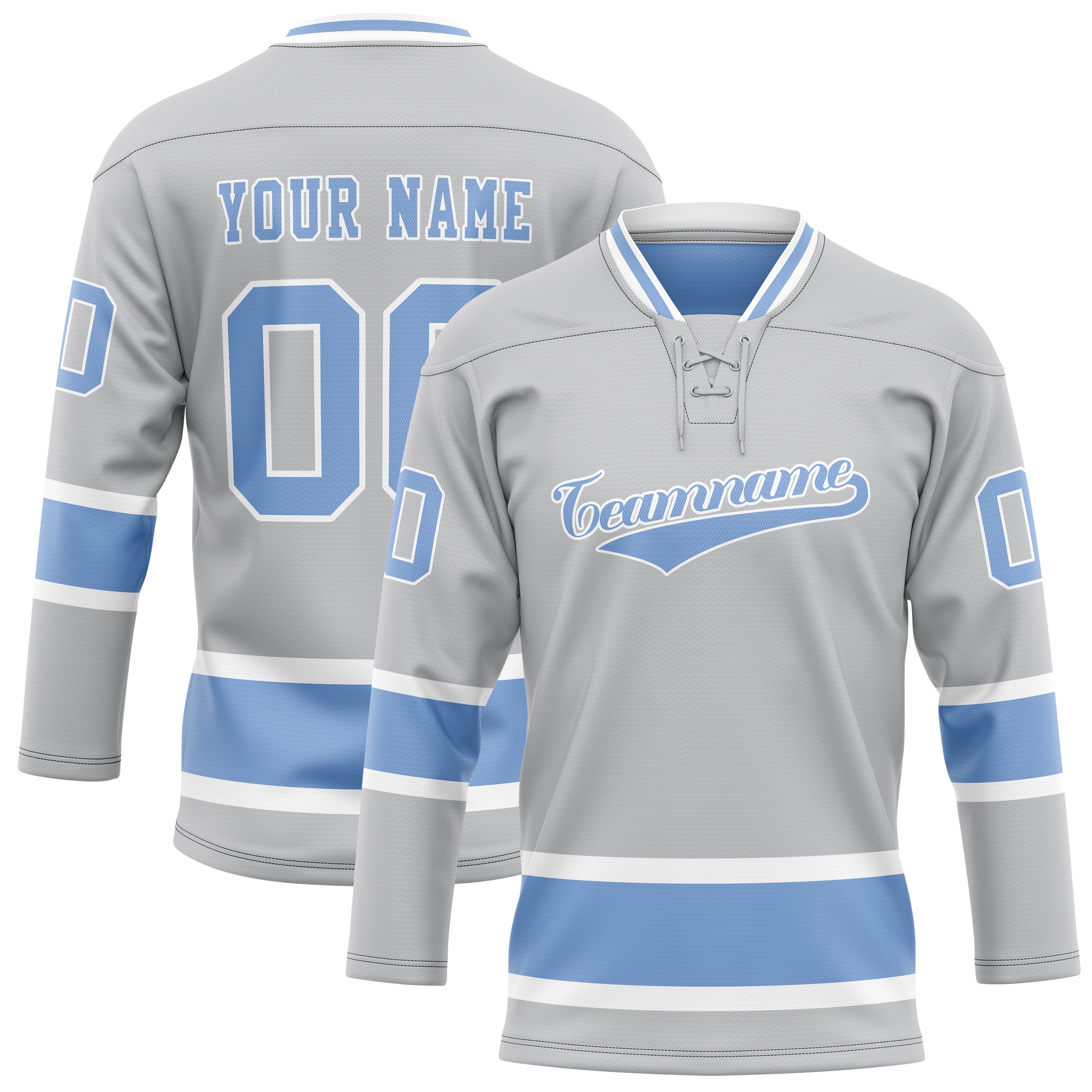 Custom Gray Light Blue Solid Colour Hockey Jersey