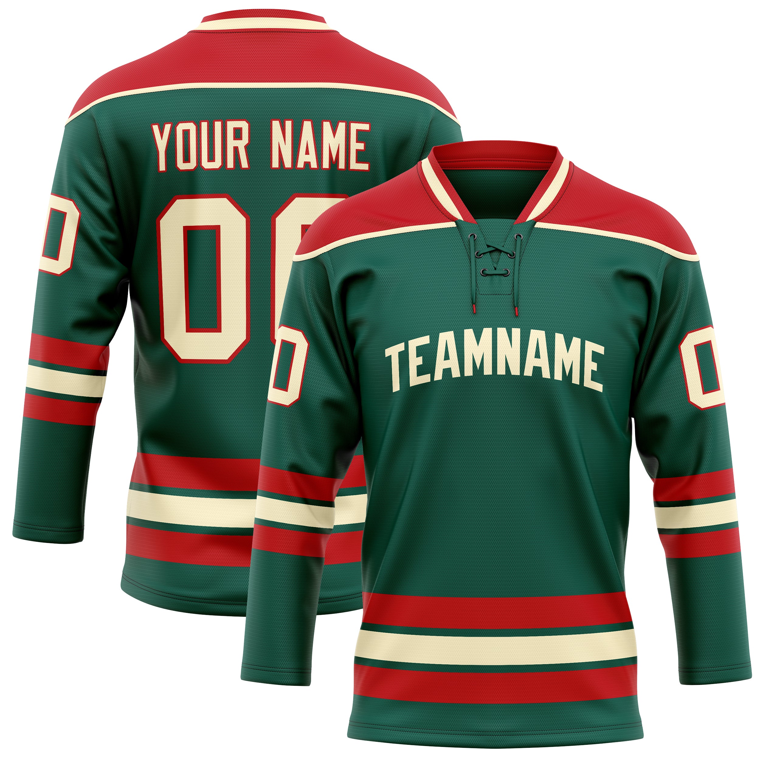 Custom Green Red Solid Colour Hockey Jersey