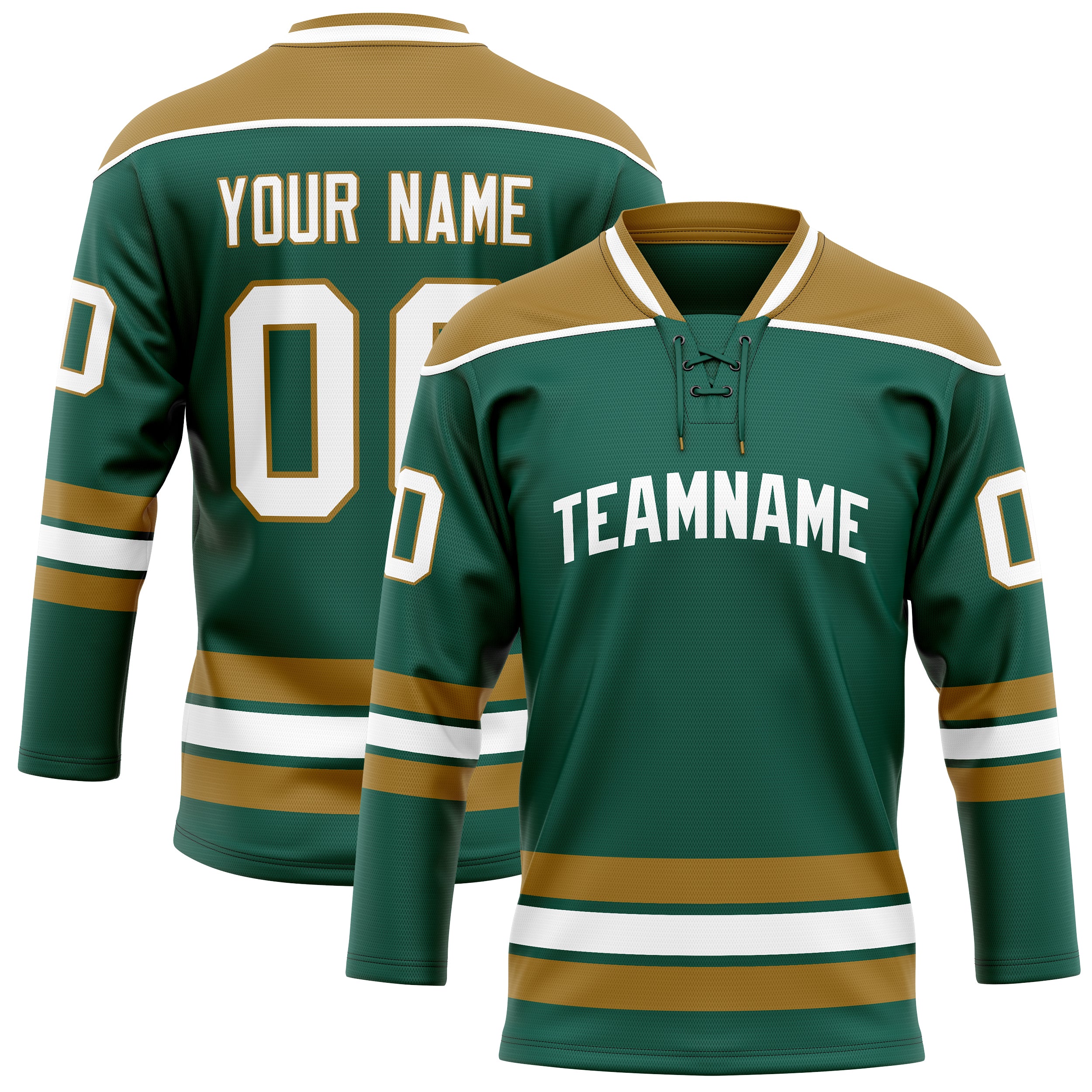 Custom Green Old Gold Solid Colour Hockey Jersey