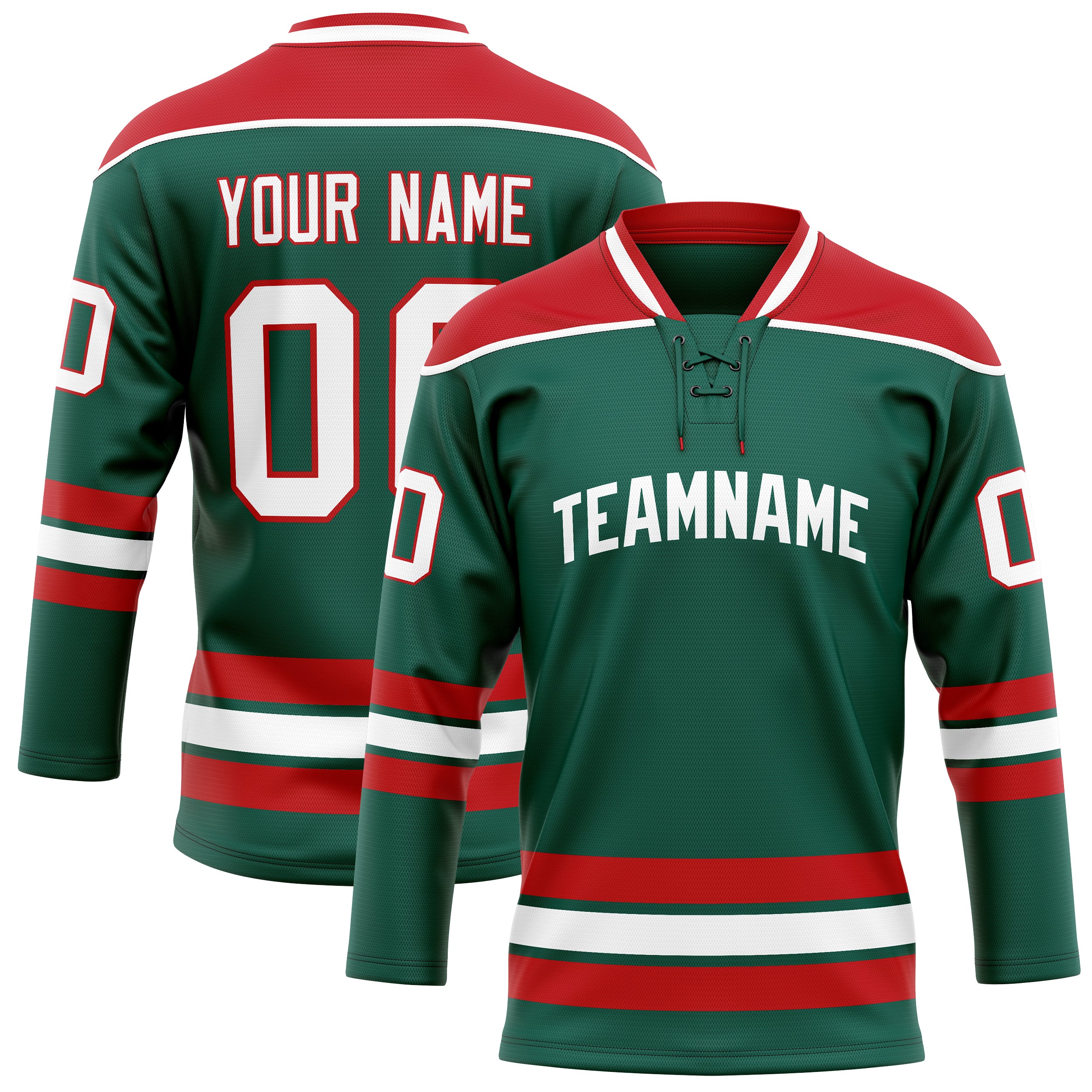 Custom Green Red Solid Colour Hockey Jersey