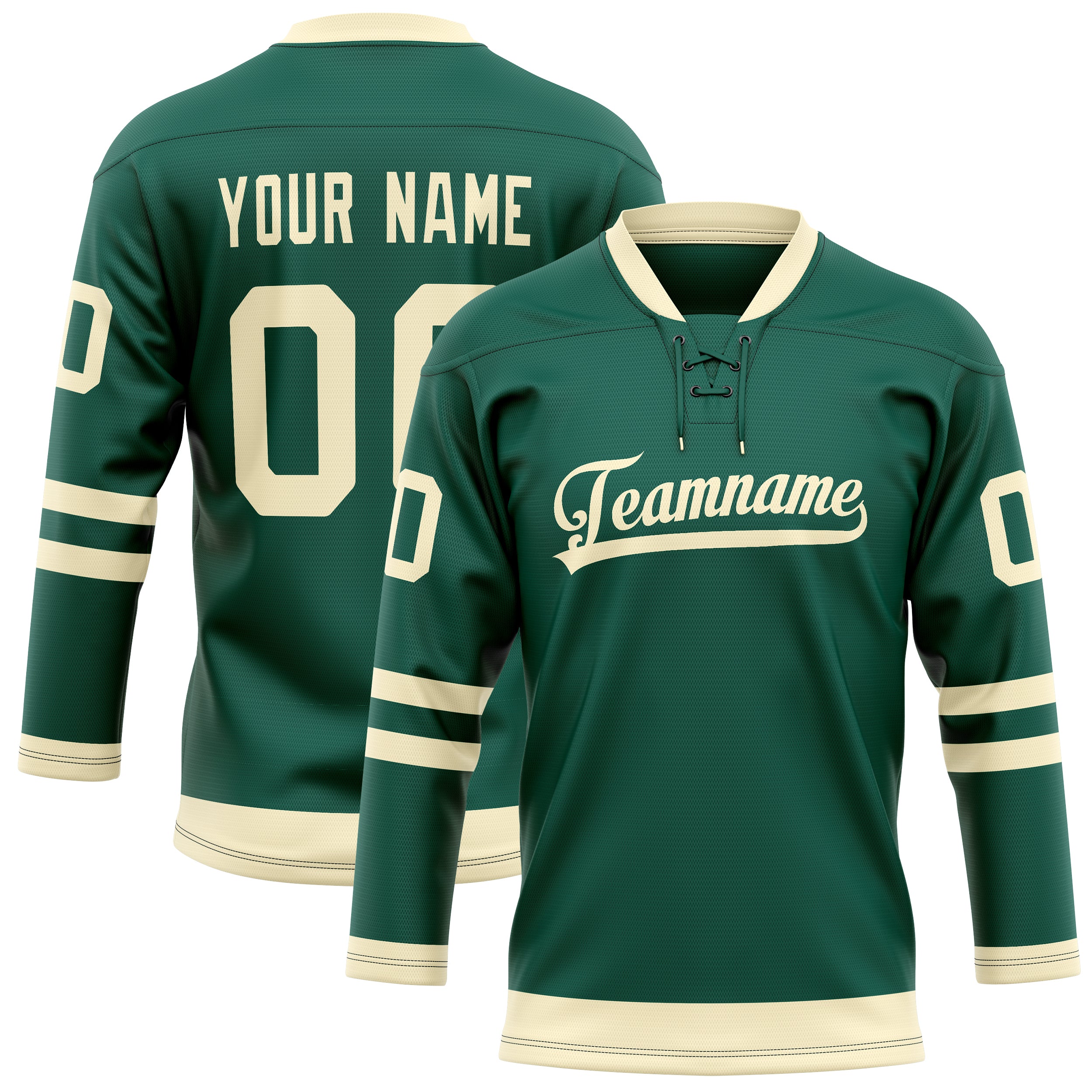Custom Green Cream Solid Colour Hockey Jersey