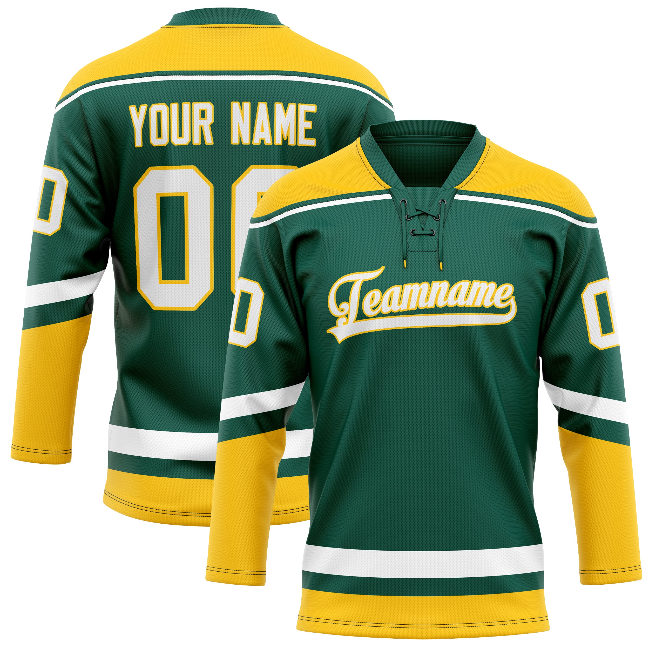 Custom Green Gold Solid Colour Hockey Jersey