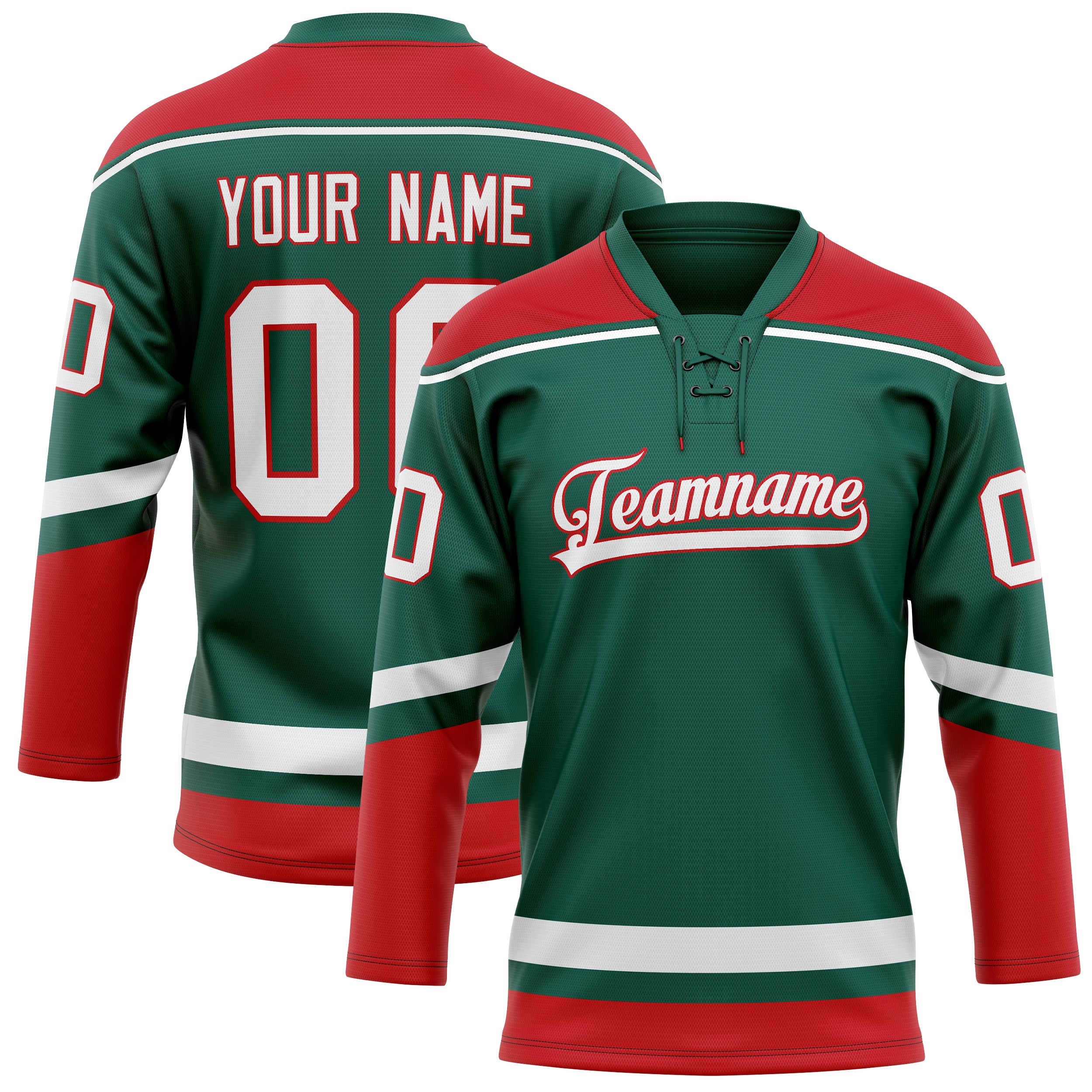Custom Green Red Solid Colour Hockey Jersey
