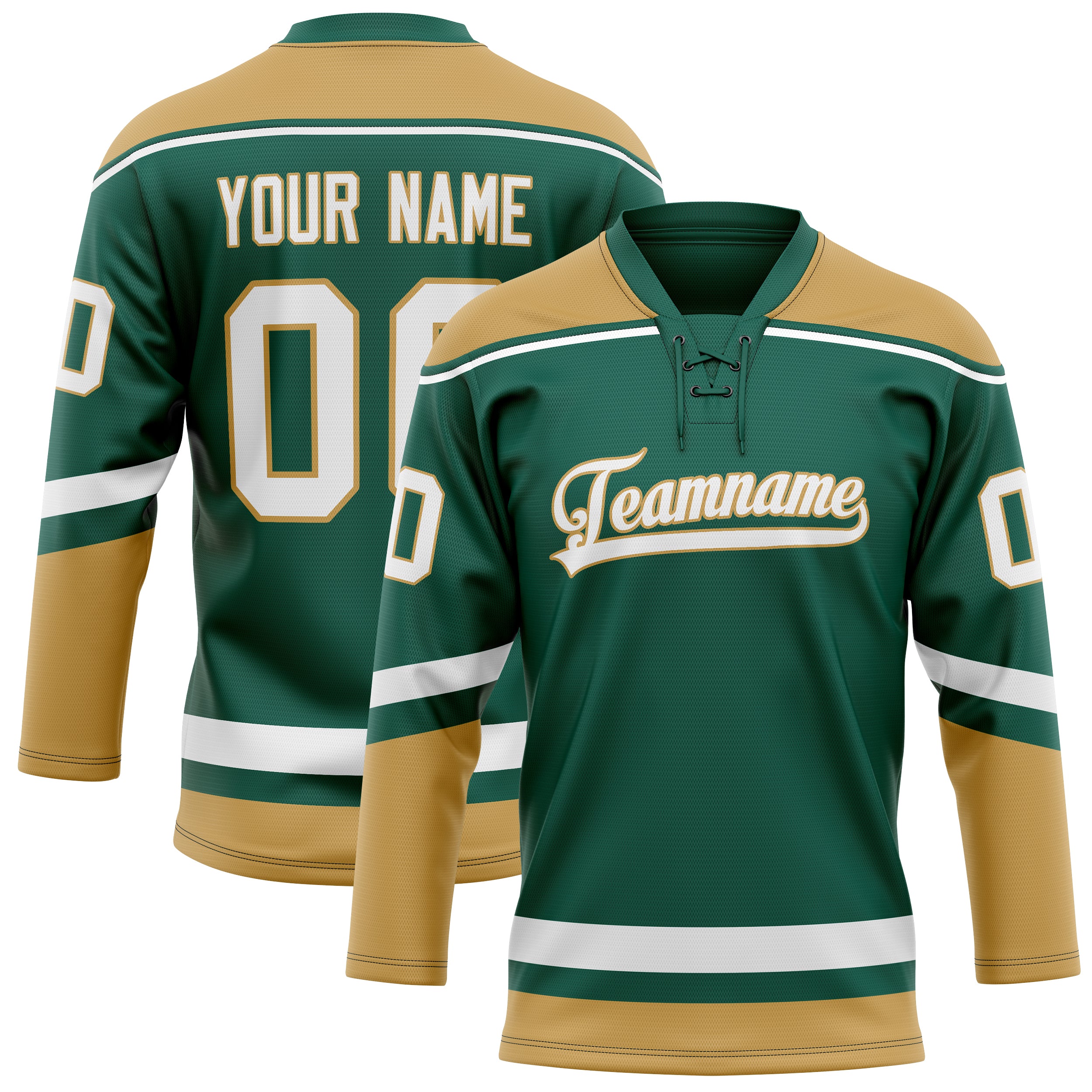 Custom Green Old Gold Solid Colour Hockey Jersey