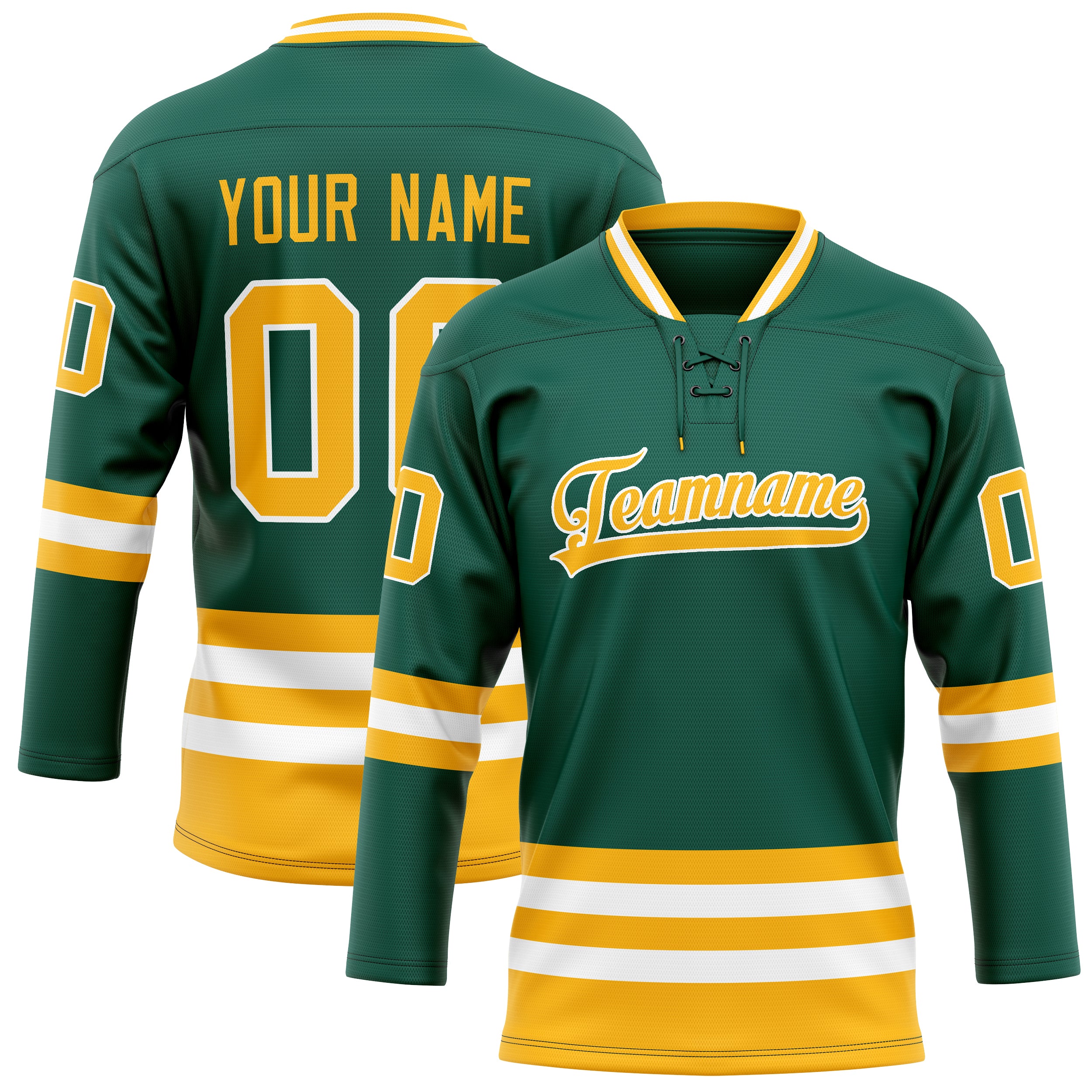 Custom Green Gold Solid Colour Hockey Jersey