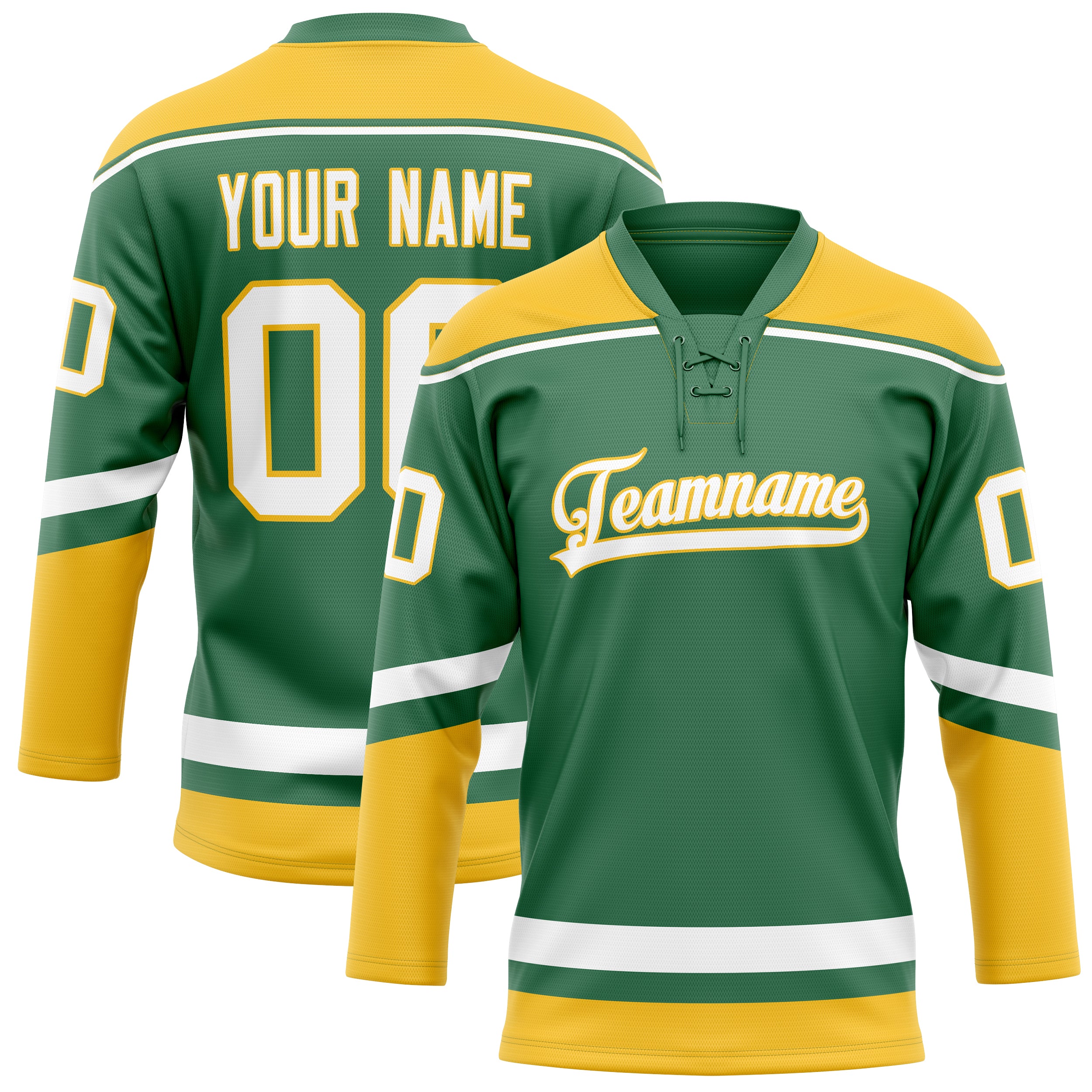 Custom Green Gold Solid Colour Hockey Jersey