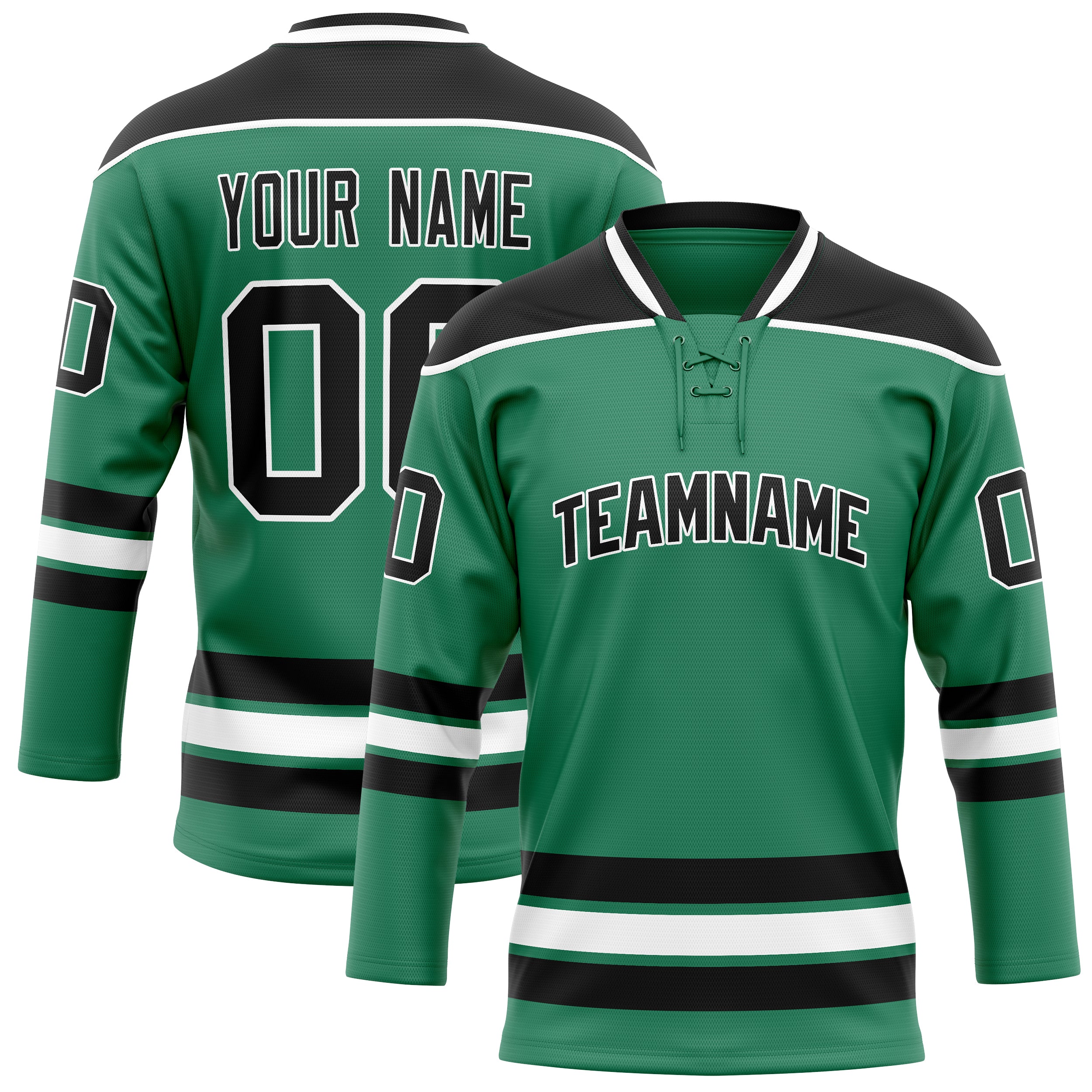 Custom Green Black Solid Colour Hockey Jersey
