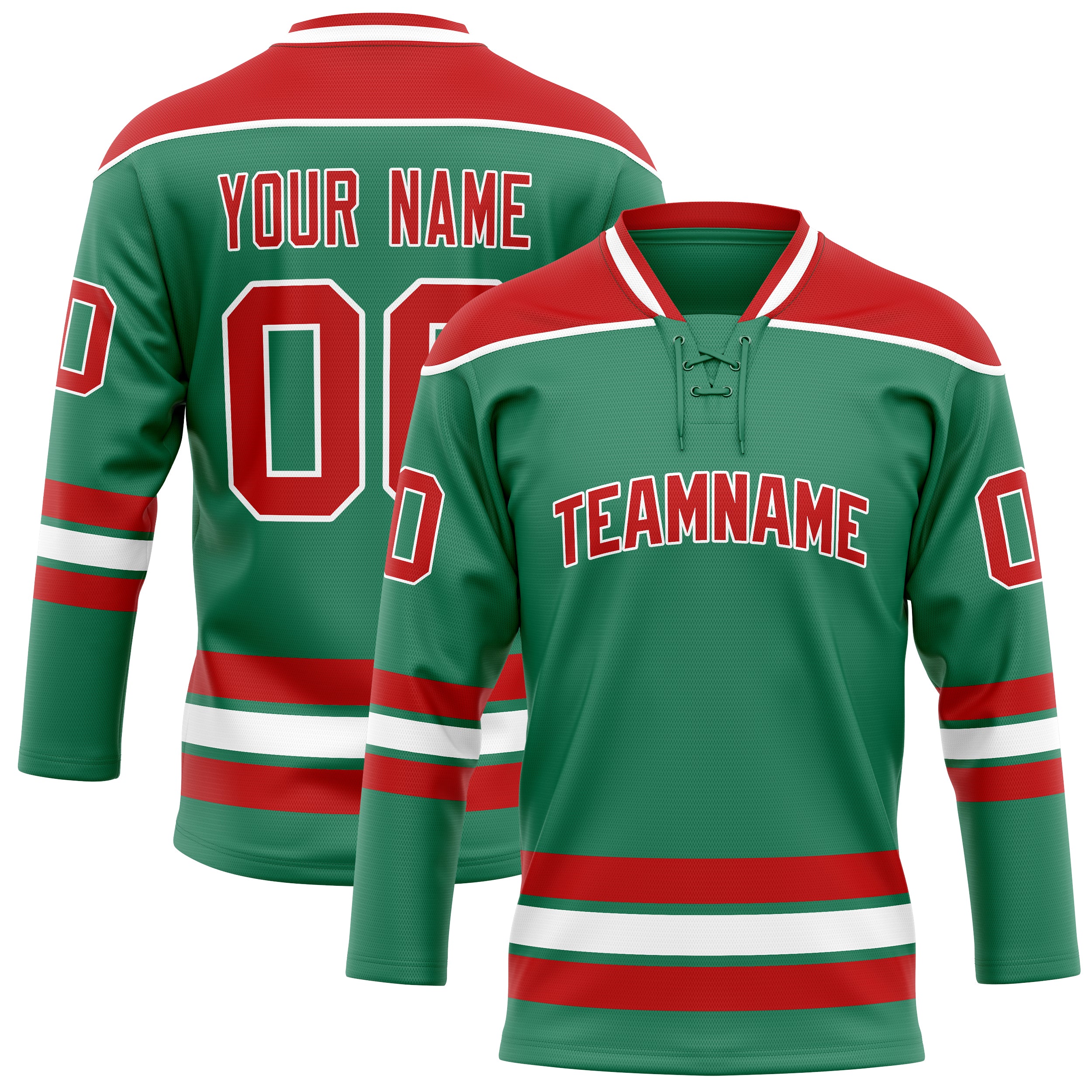 Custom Green Red Solid Colour Hockey Jersey