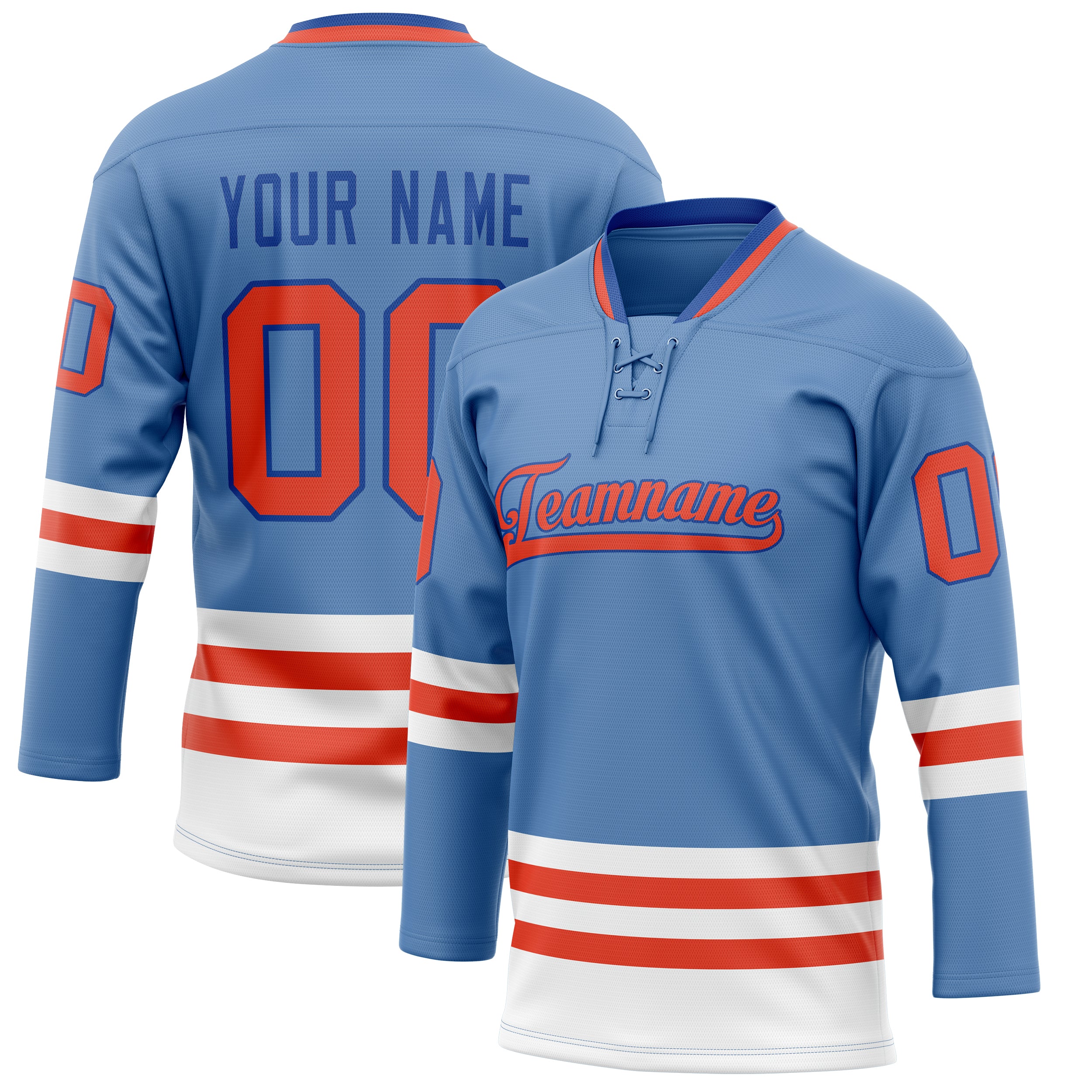 Custom Light Blue Red Solid Colour Hockey Jersey