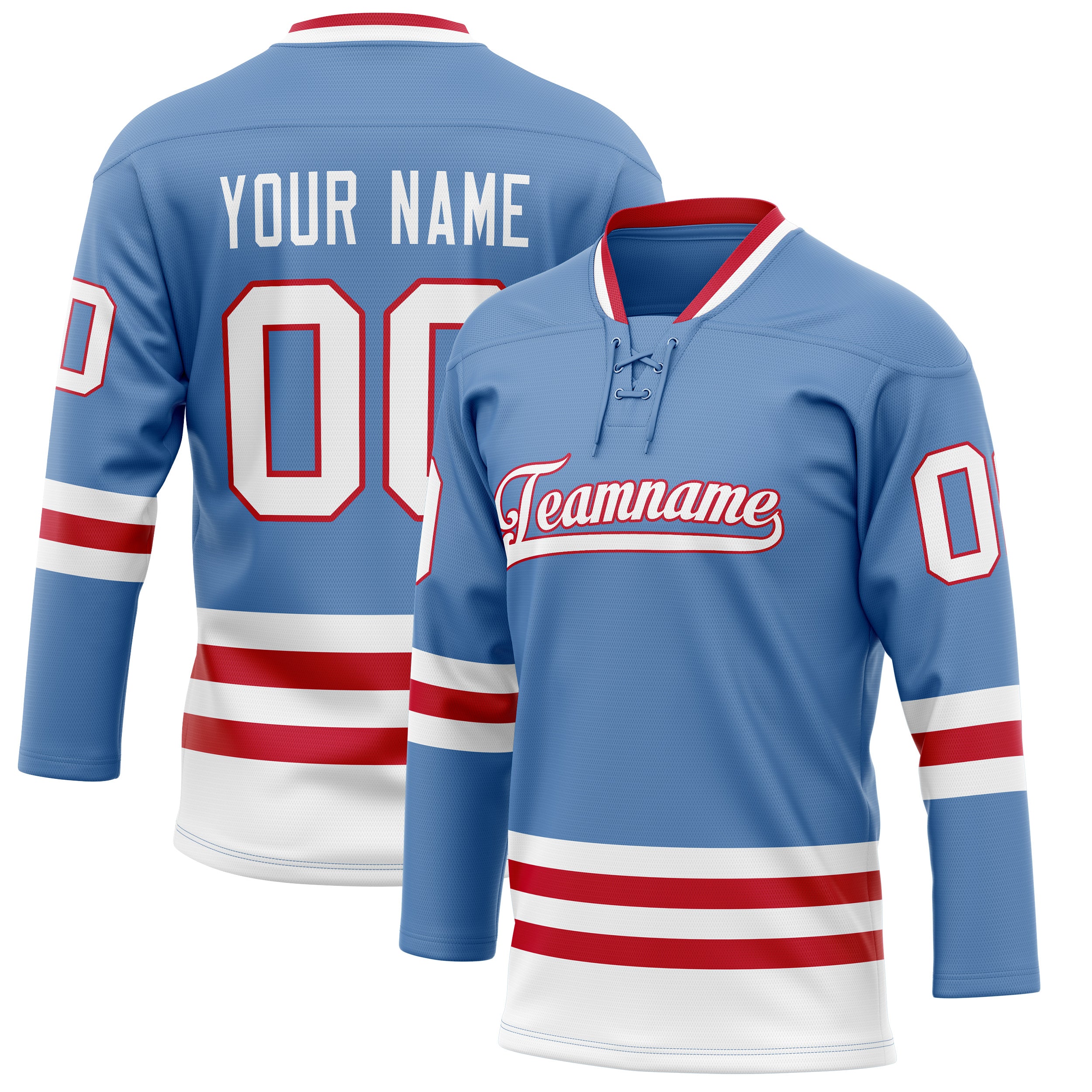 Custom Light Blue Red Solid Colour Hockey Jersey