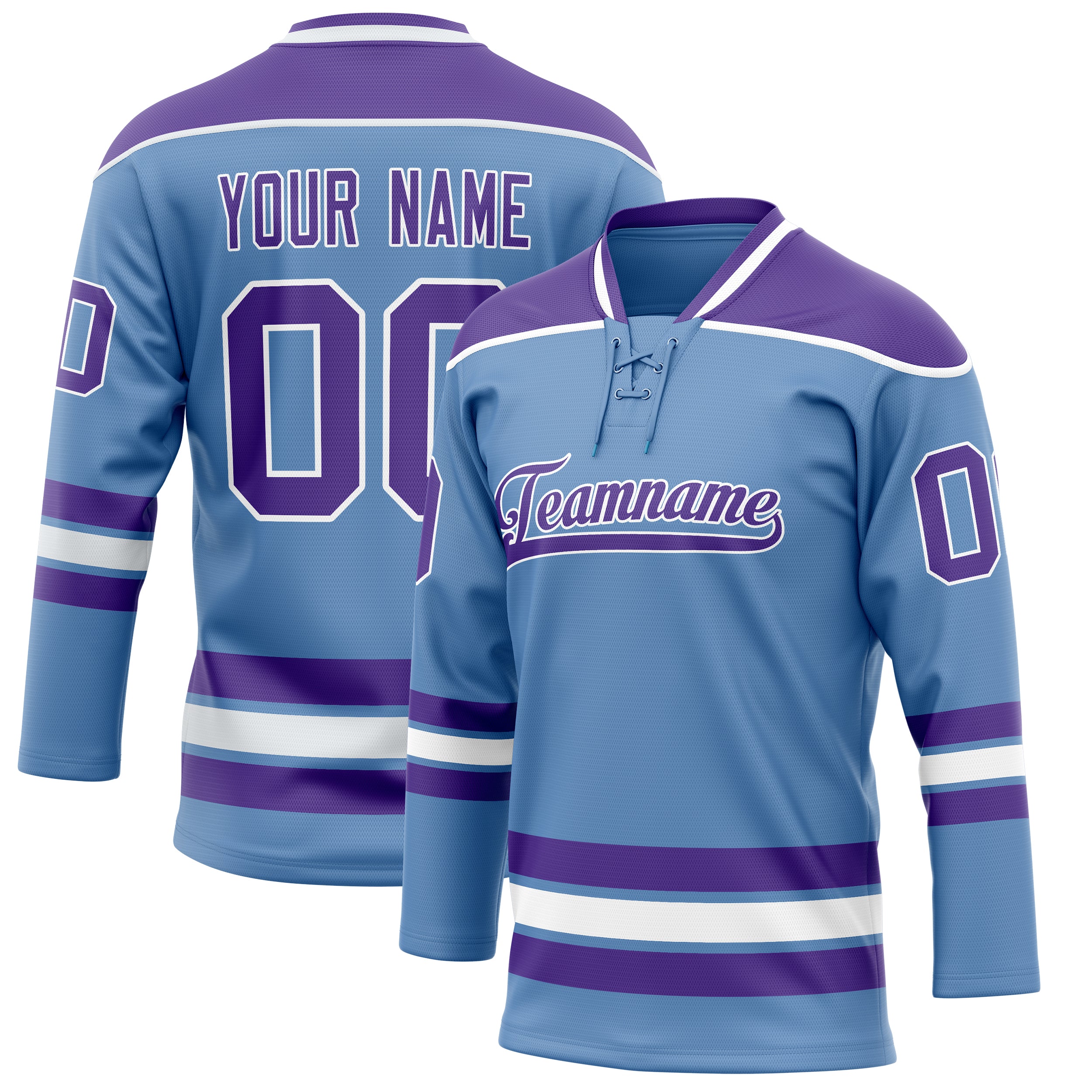 Custom Light Blue Purple Solid Colour Hockey Jersey