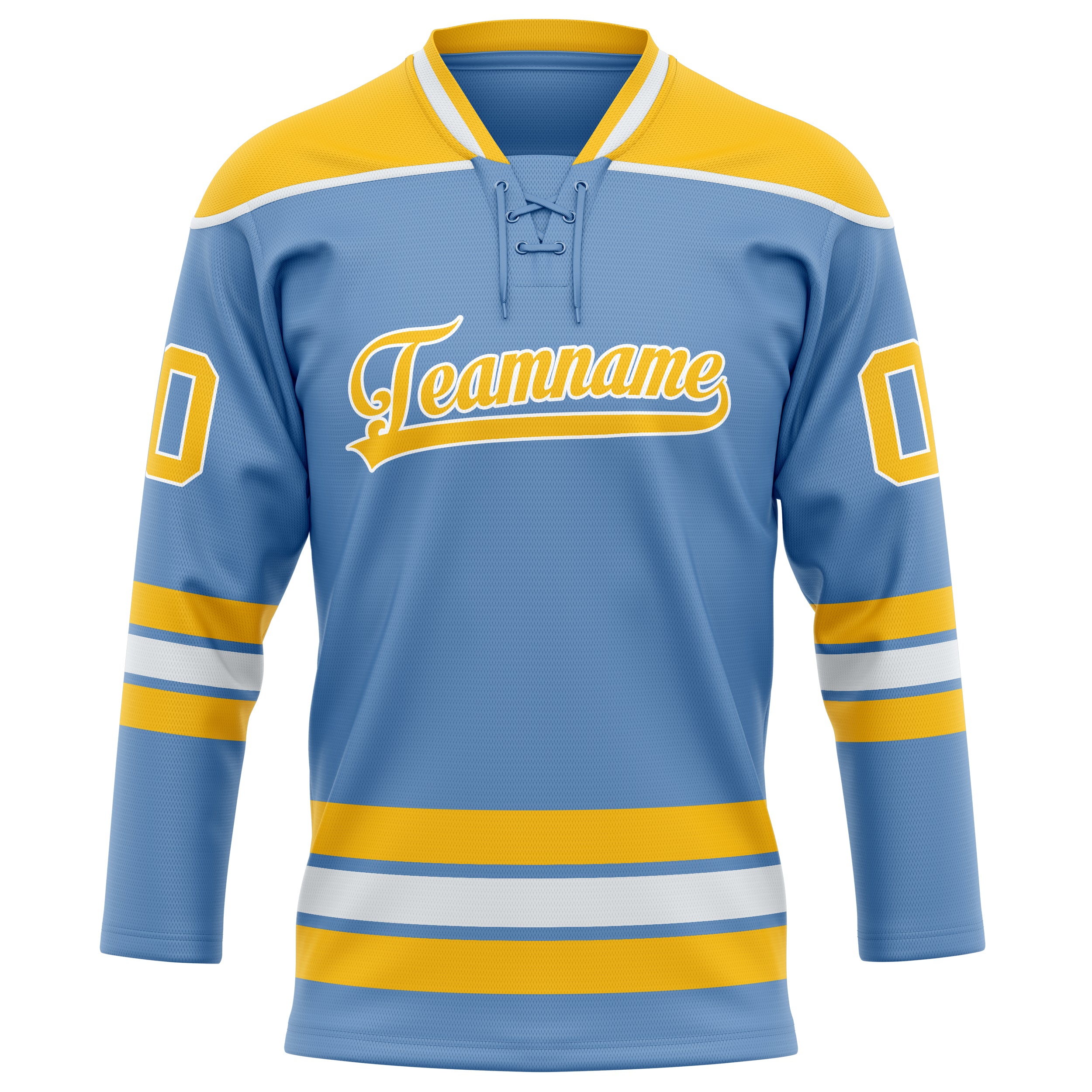 Custom Light Blue Gold Solid Colour Hockey Jersey