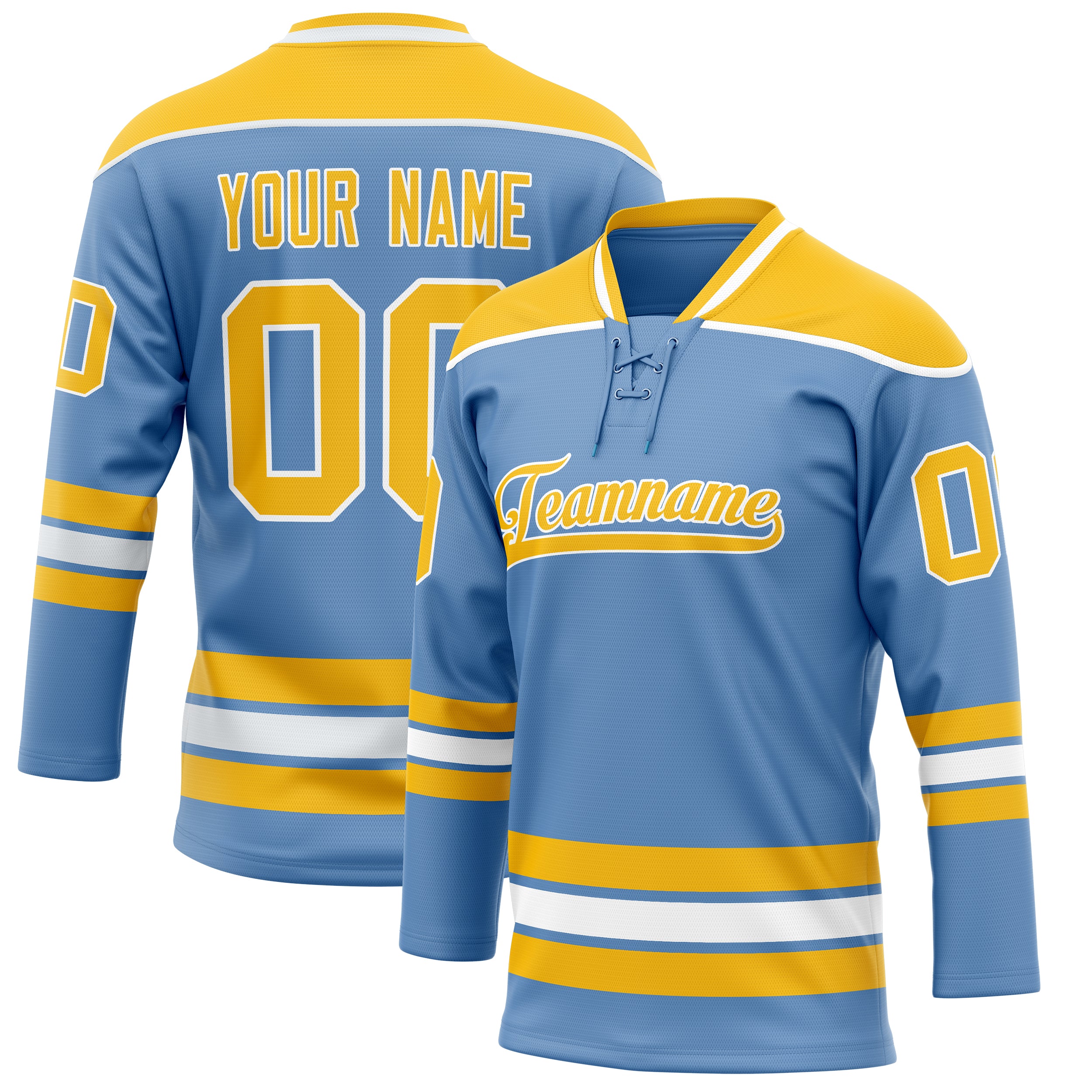 Custom Light Blue Gold Solid Colour Hockey Jersey