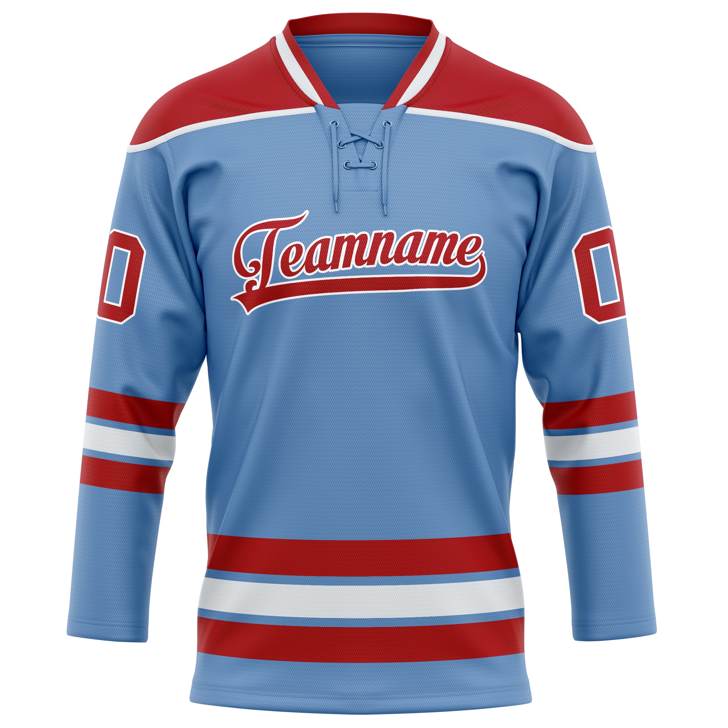 Custom Light Blue Red Solid Colour Hockey Jersey