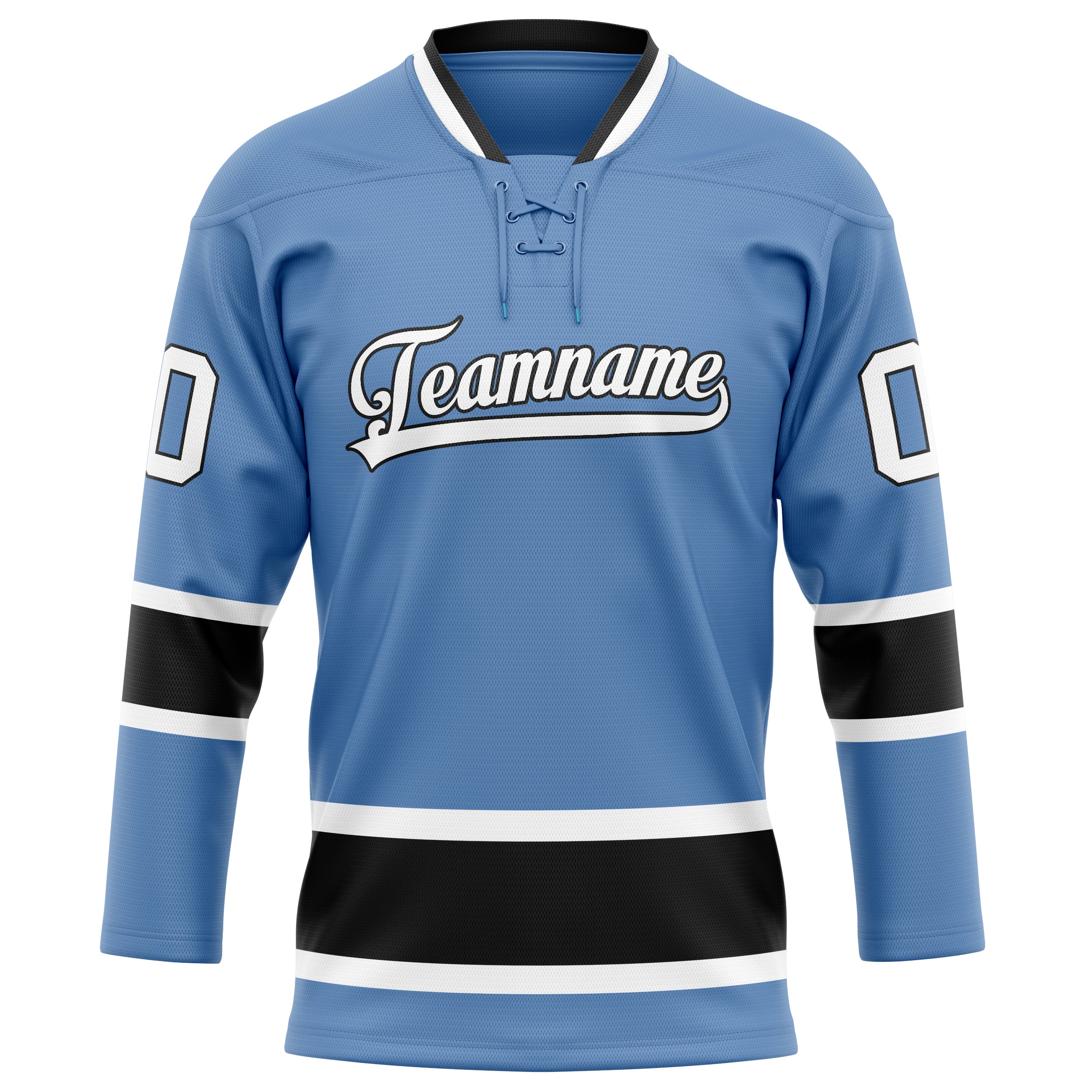 Custom Light Blue Black Solid Colour Hockey Jersey