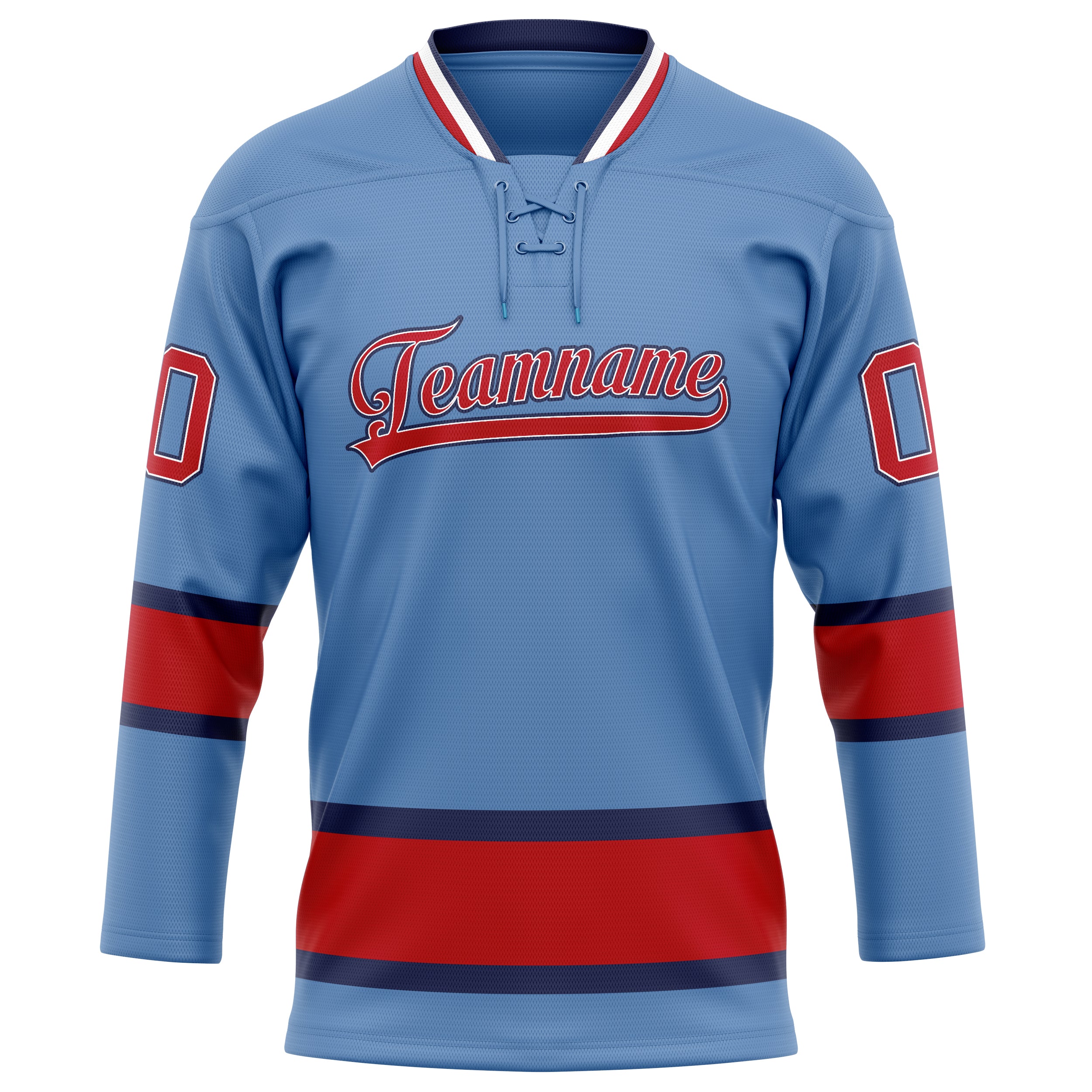 Custom Light Blue Red Solid Colour Hockey Jersey