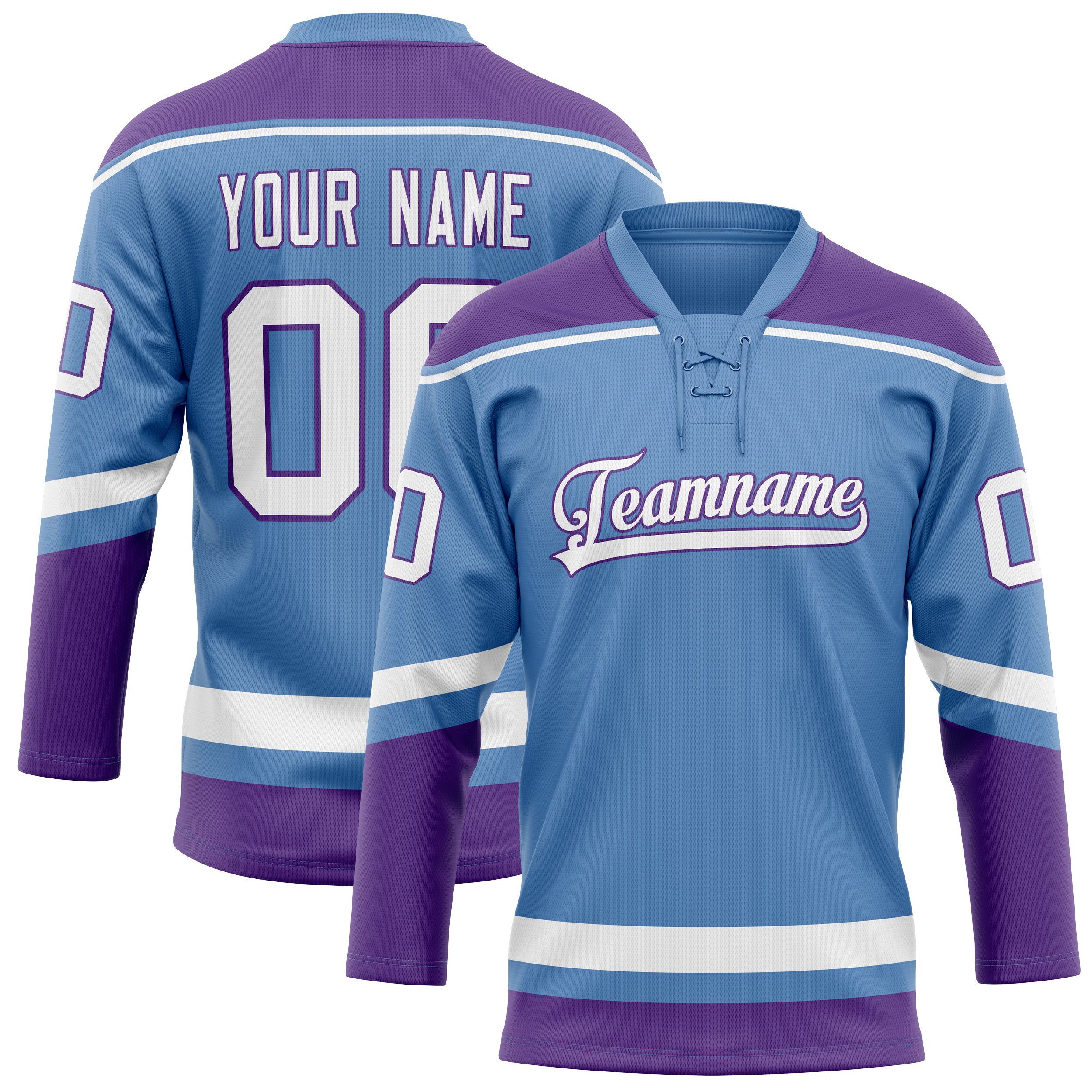 Custom Light Blue Purple Solid Colour Hockey Jersey