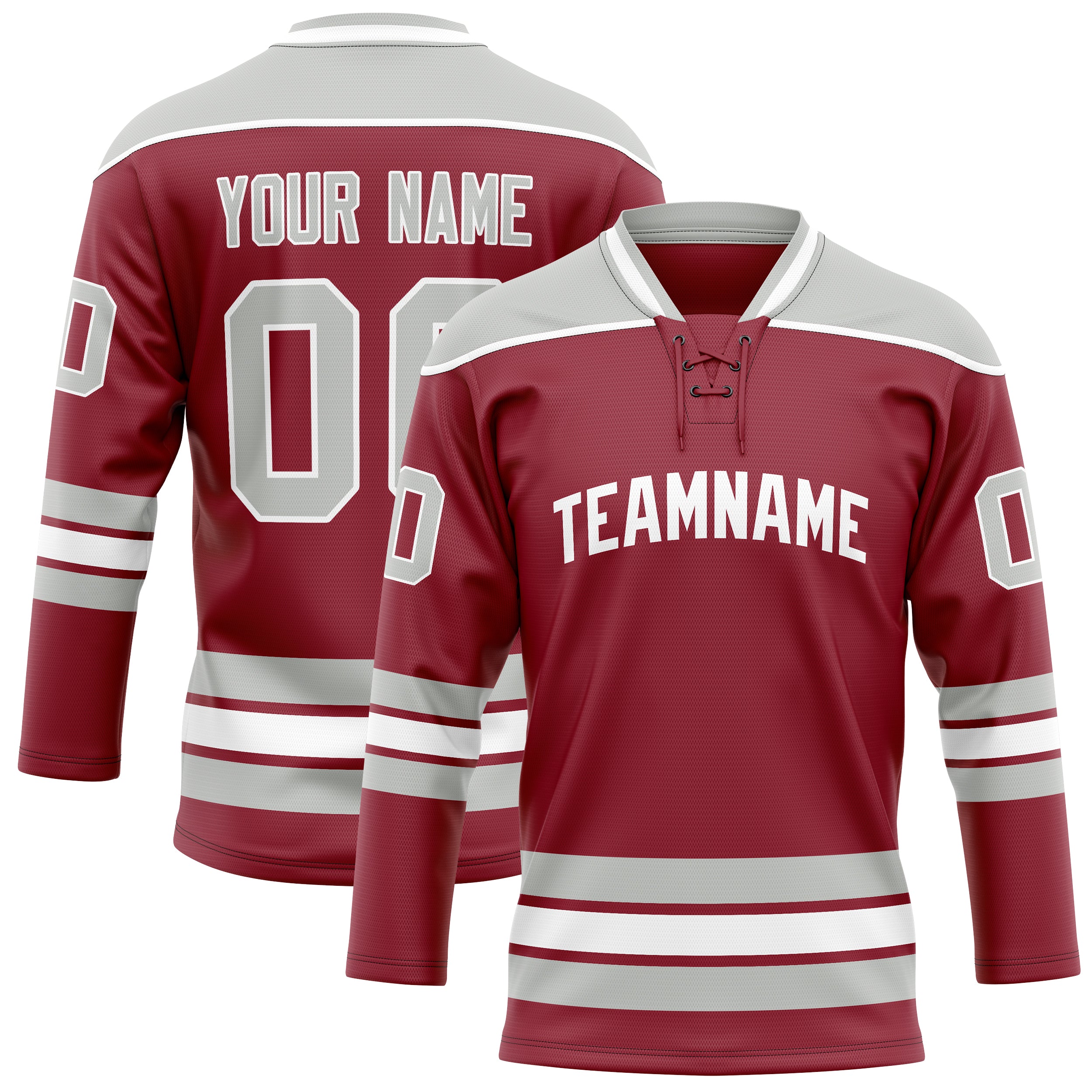 Custom Maroon Gray Solid Colour Hockey Jersey
