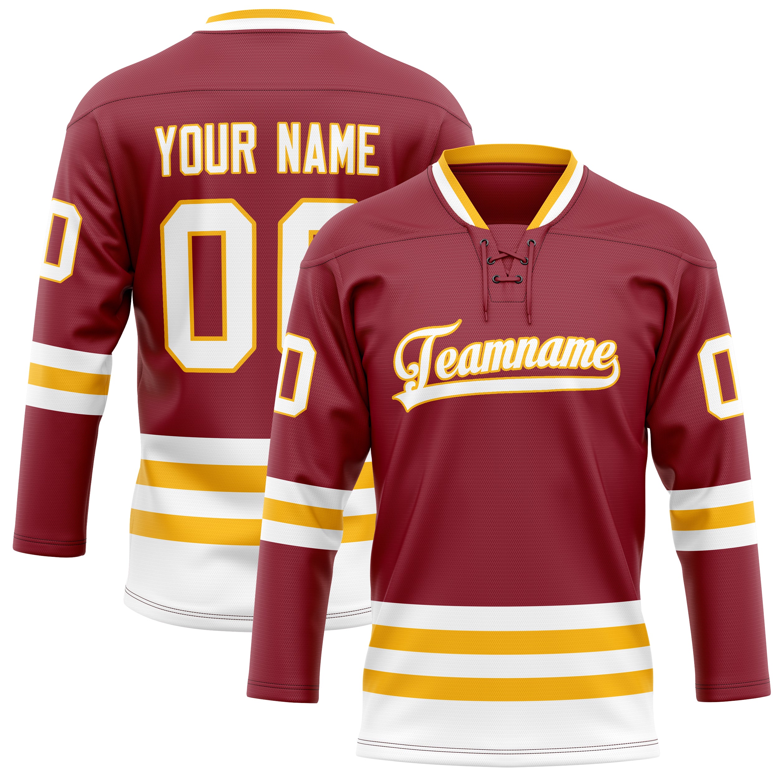 Custom Maroon Gold Solid Colour Hockey Jersey