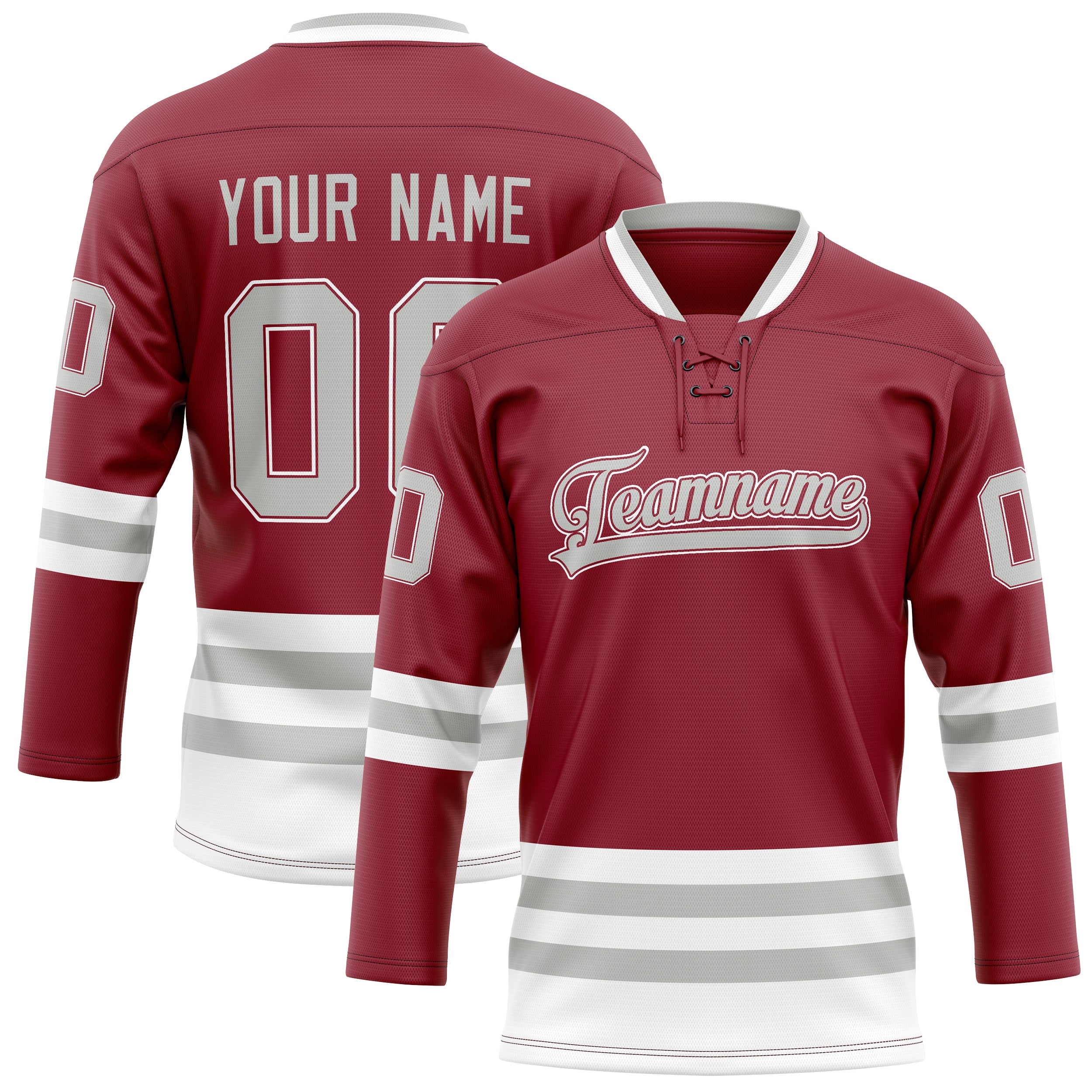 Custom Maroon Gray Solid Colour Hockey Jersey