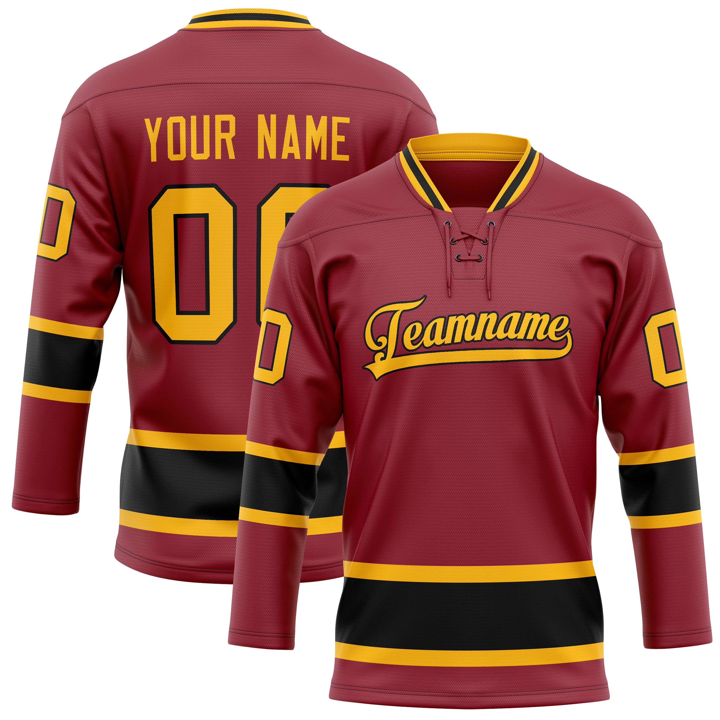 Custom Maroon Gold Solid Colour Hockey Jersey