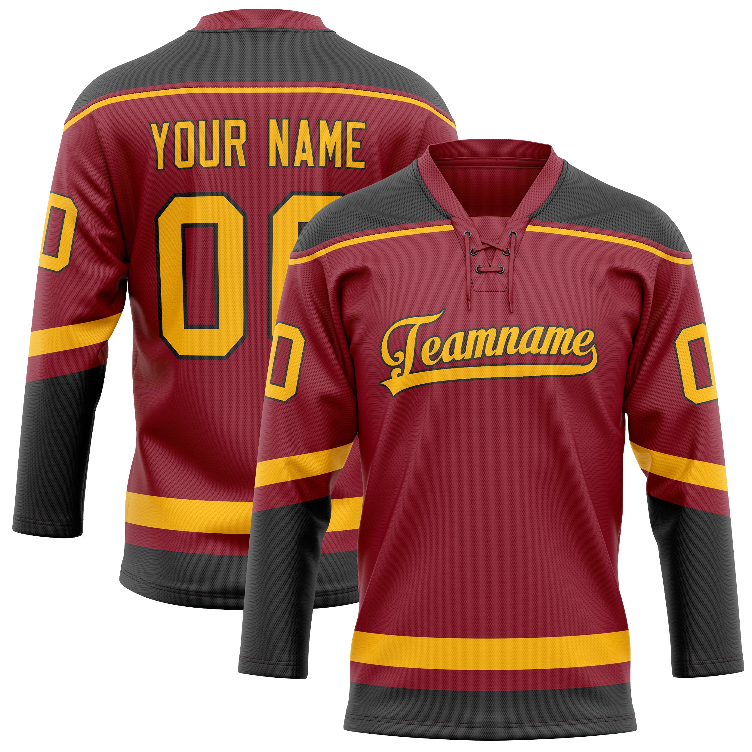 Custom Maroon Gold Solid Colour Hockey Jersey