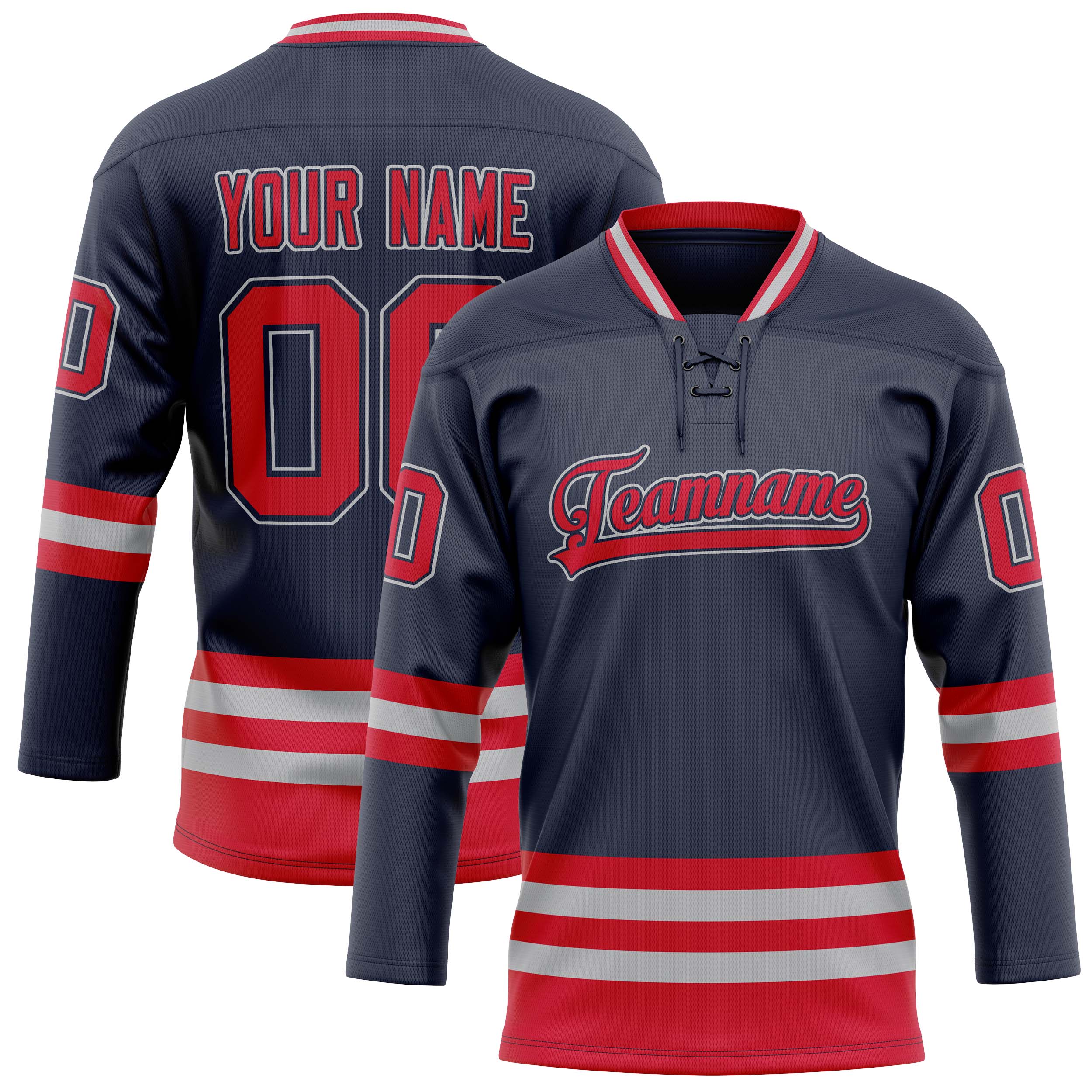 Custom Navy Red Solid Colour Hockey Jersey