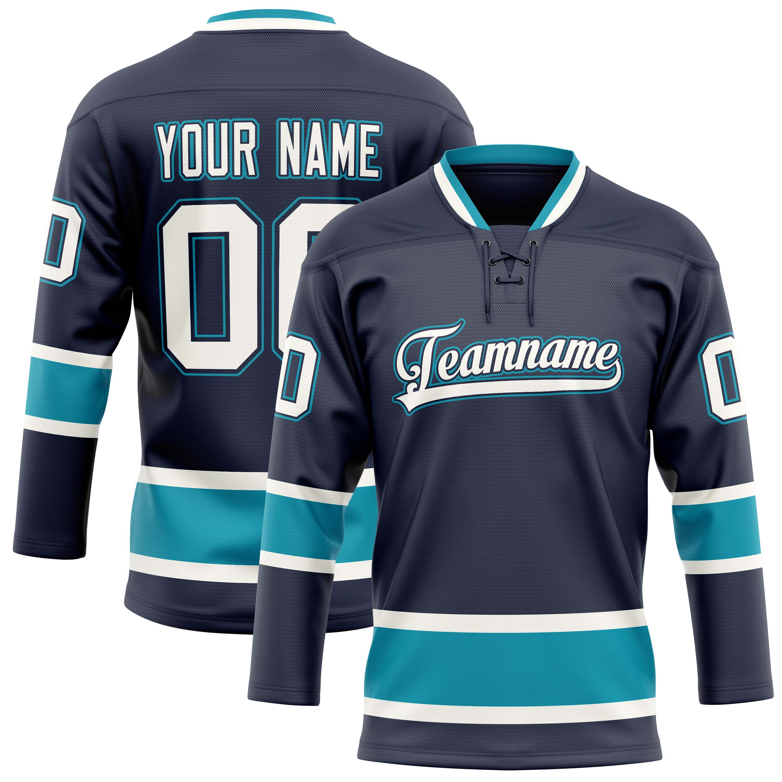 Custom Navy Teal Solid Colour Hockey Jersey