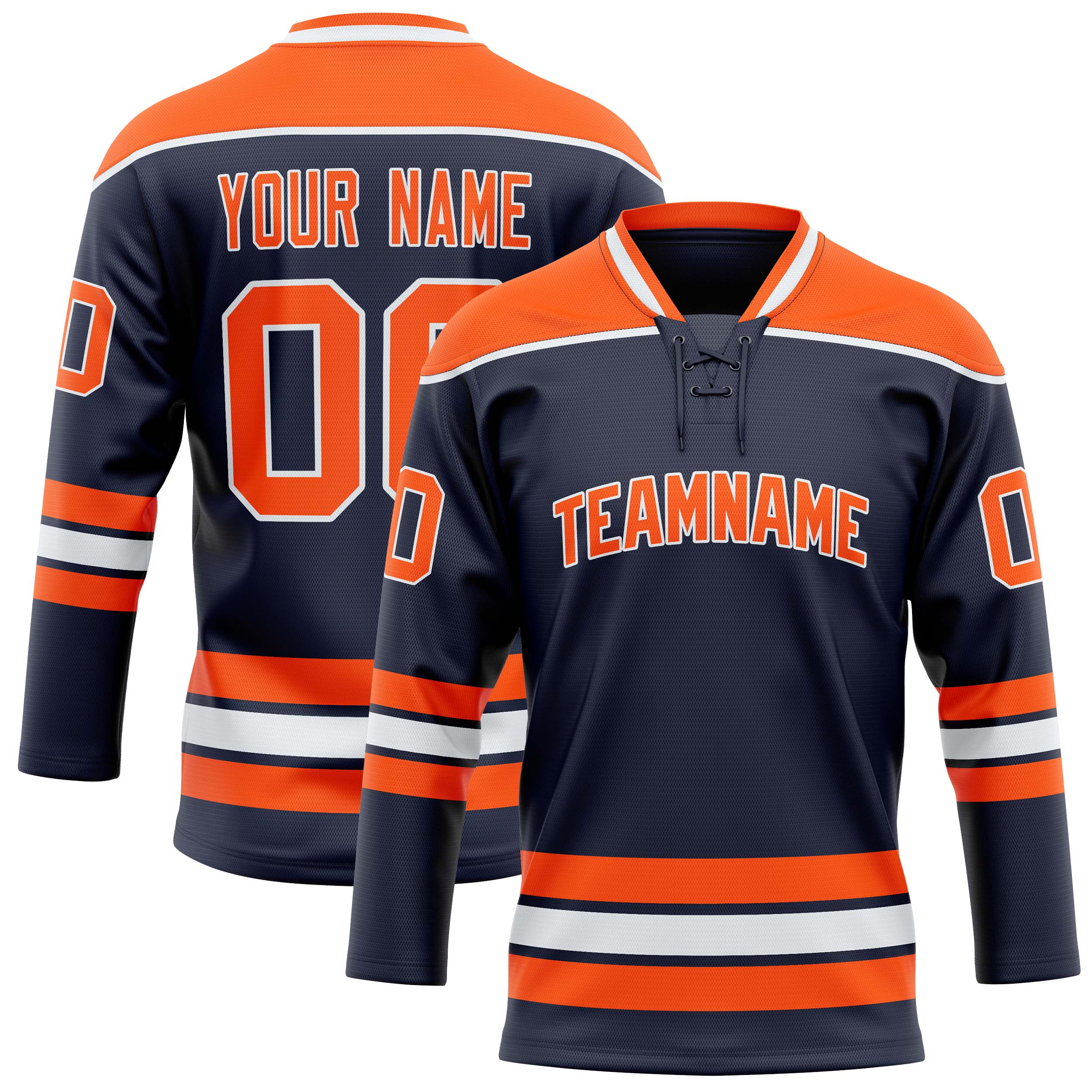Custom Navy Orange Solid Colour Hockey Jersey
