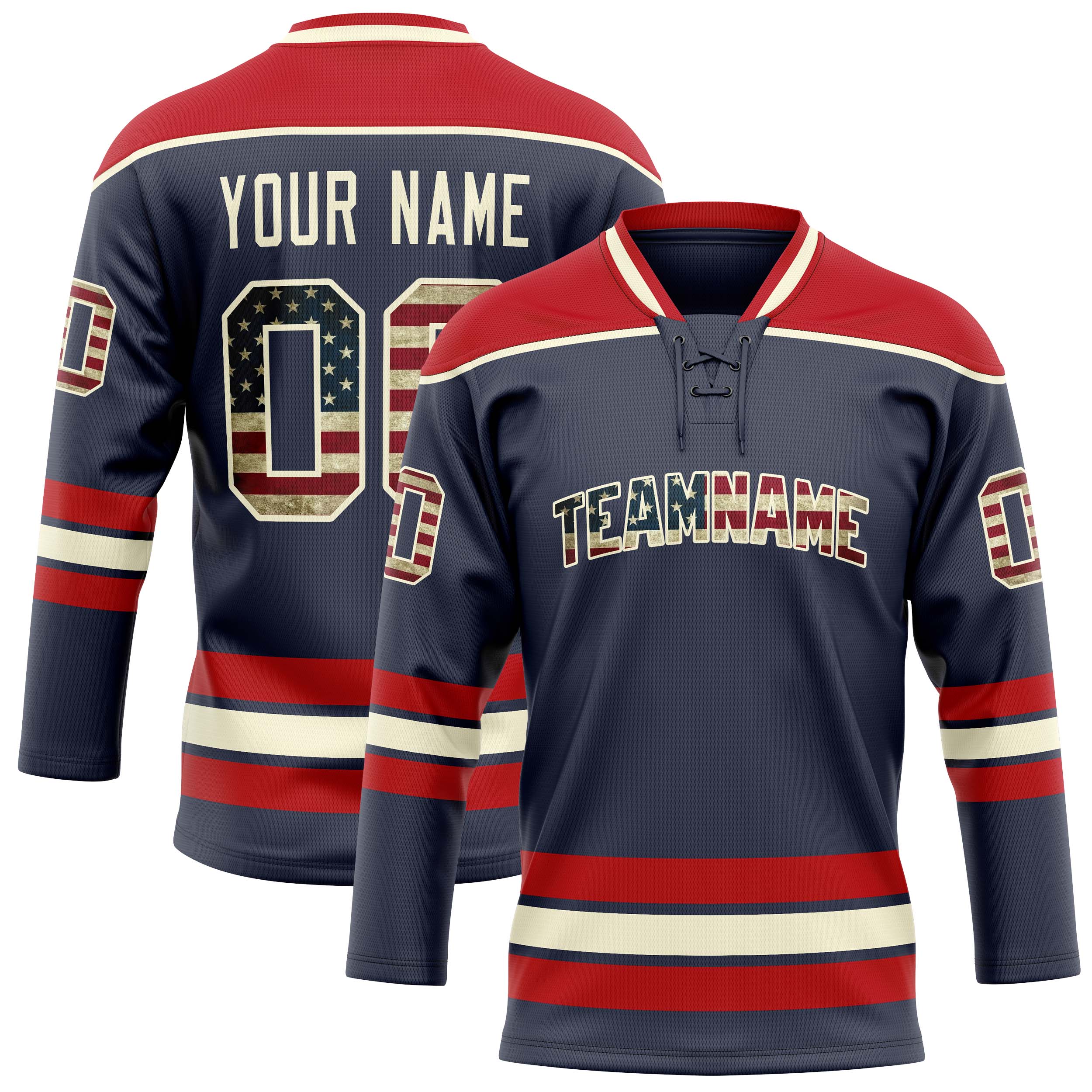 Custom Navy Red Solid Colour Hockey Jersey